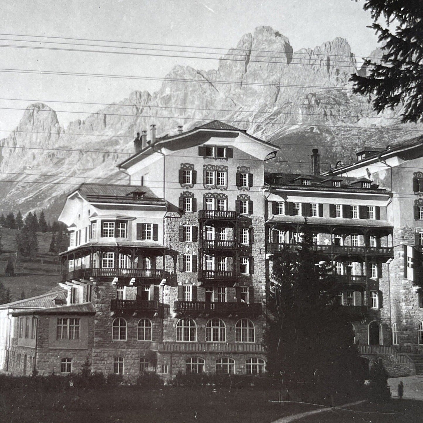 Antique 1925 Grand Hotel Carezza Al Lago Italy OOAK Stereoview Photo Card P3252