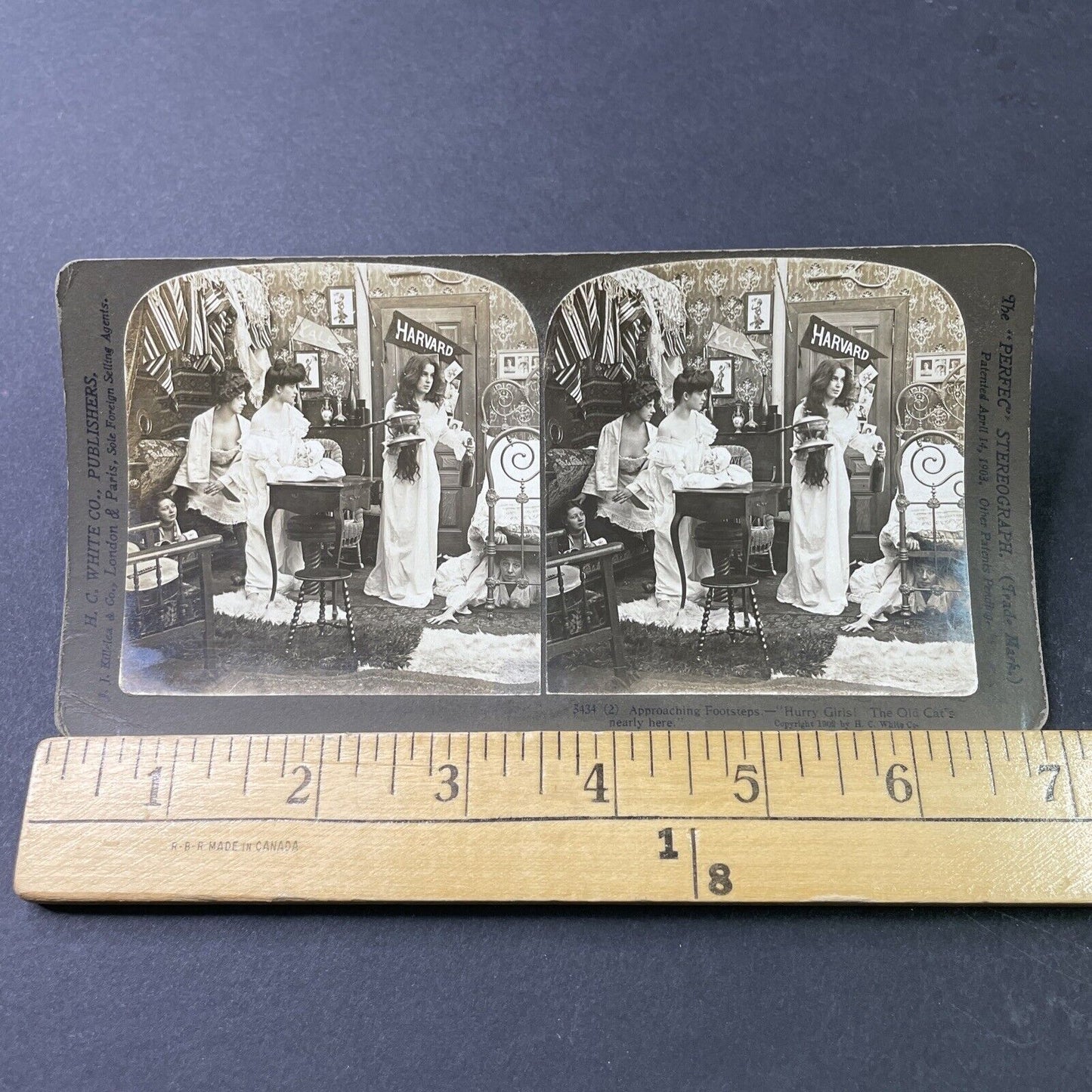 Antique 1902 College Girls Hide From House Madame Stereoview Photo Card P2994