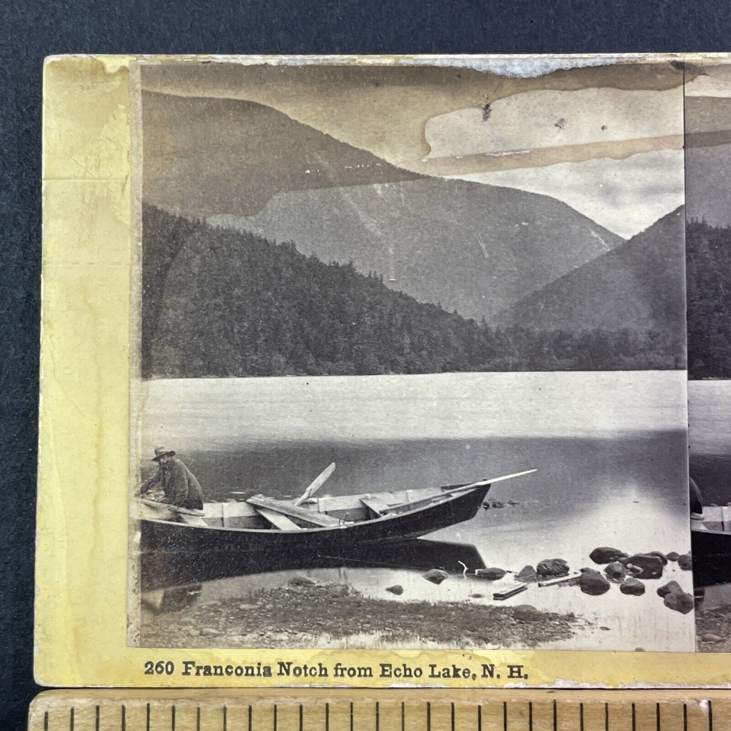 Echo Lake Franconia Notch NH Stereoview Edward Bierstadt Antique c1870 X972