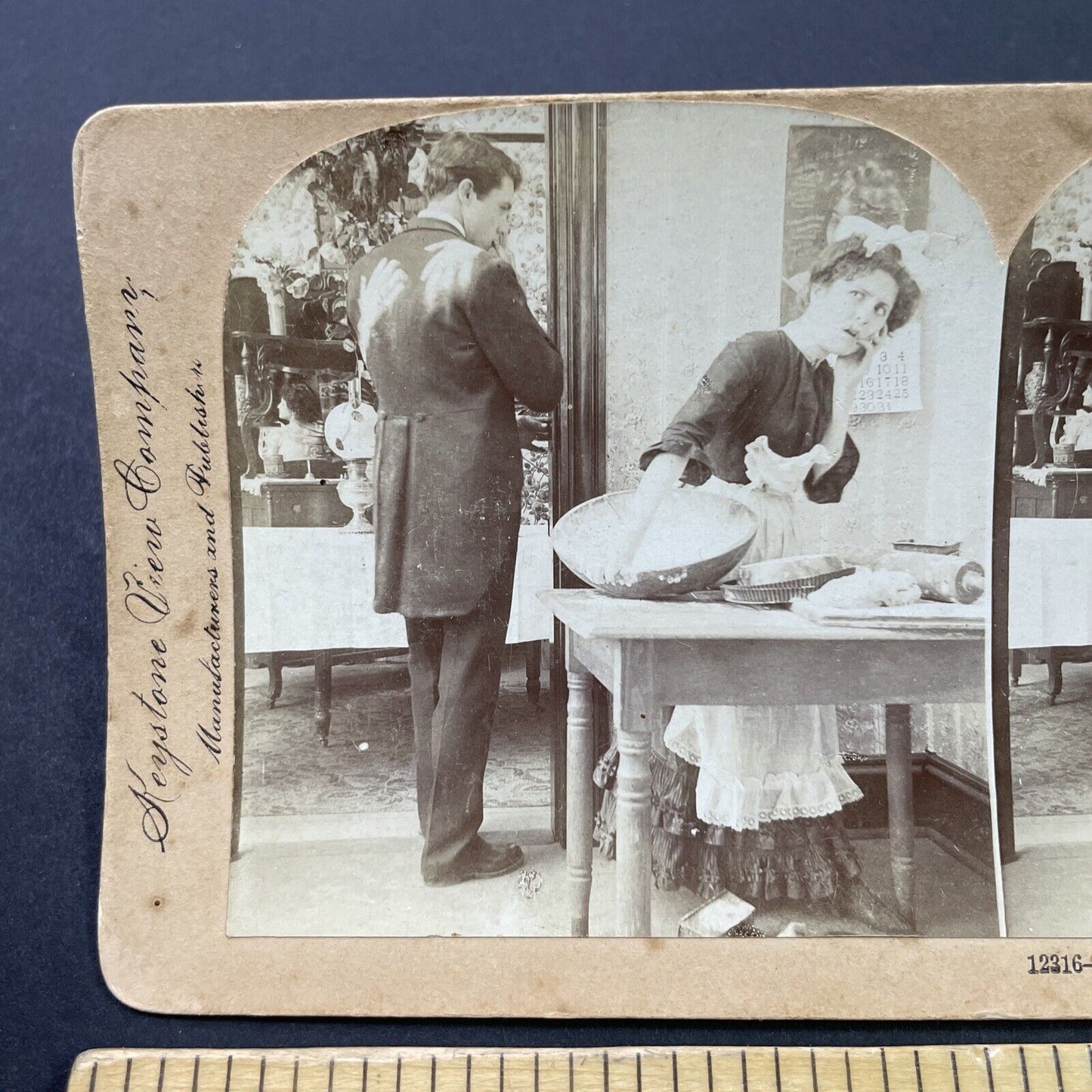 Antique 1903 Evidence Of Man's Affair With Maid Stereoview Photo Card P2623