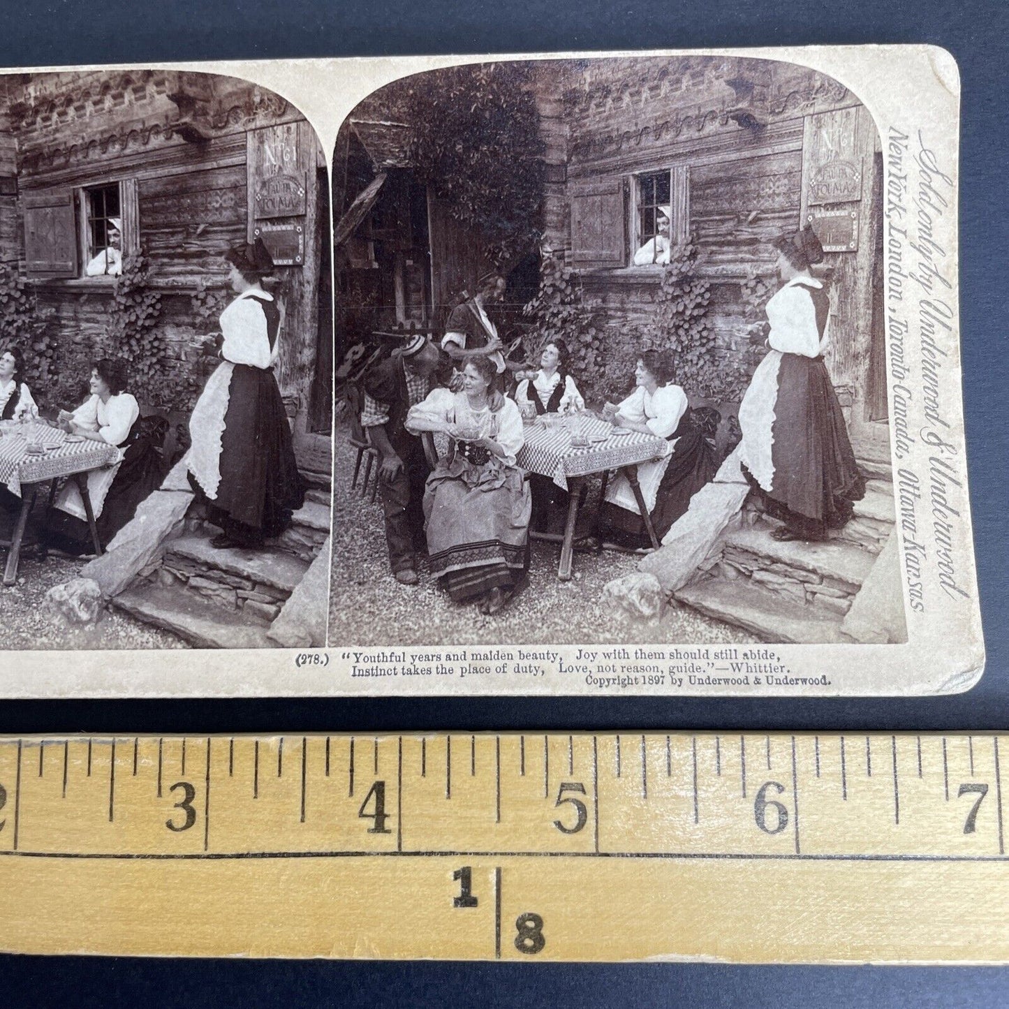 Antique 1897 Drunks Courting Young Women Switzerland Stereoview Photo Card PC812