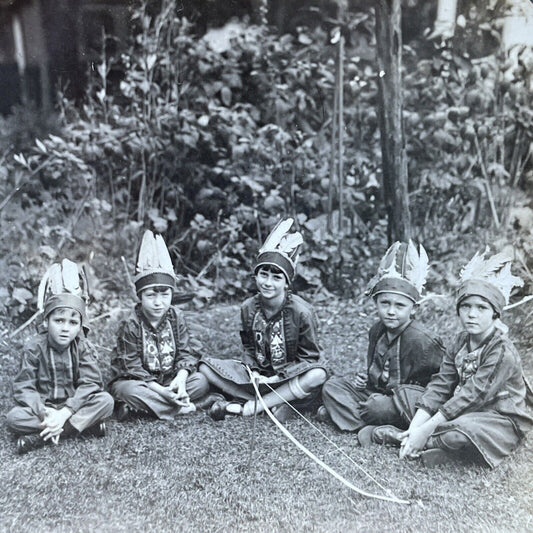 Antique 1900s Children Dress Up In Costume Stereoview Photo Card P2614