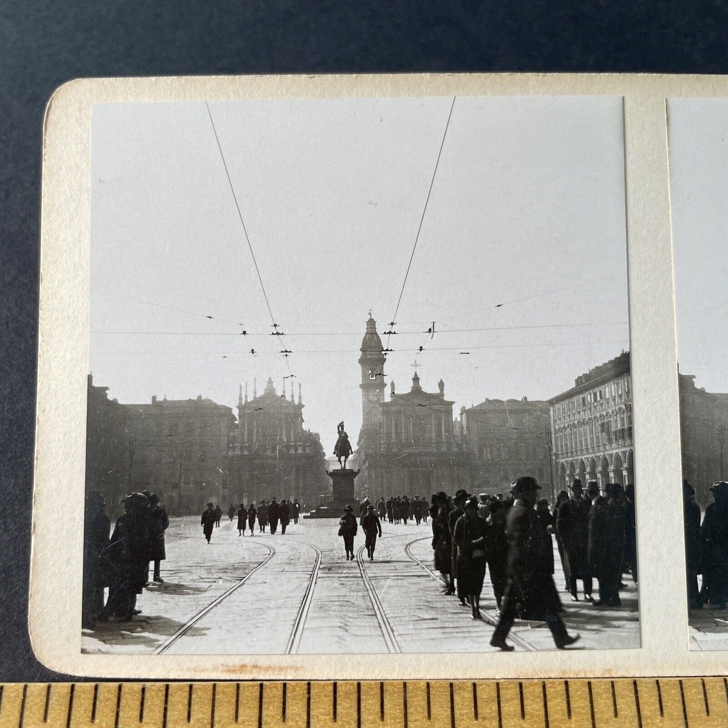 Antique 1925 Center Square In Turin Italy OOAK Stereoview Photo Card P3253