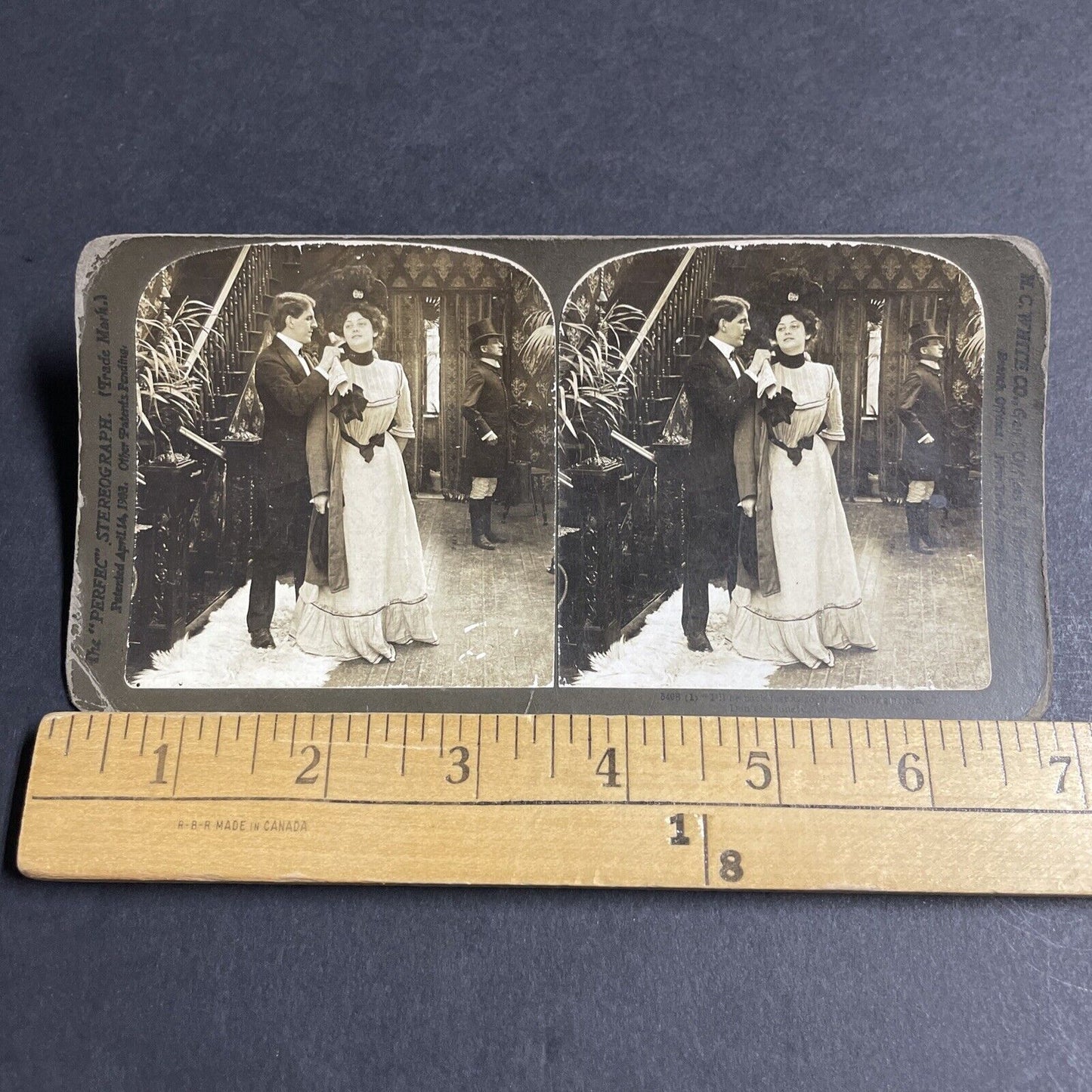 Antique 1903 Man Takes Off Beautiful Womans Coat Stereoview Photo Card P4636