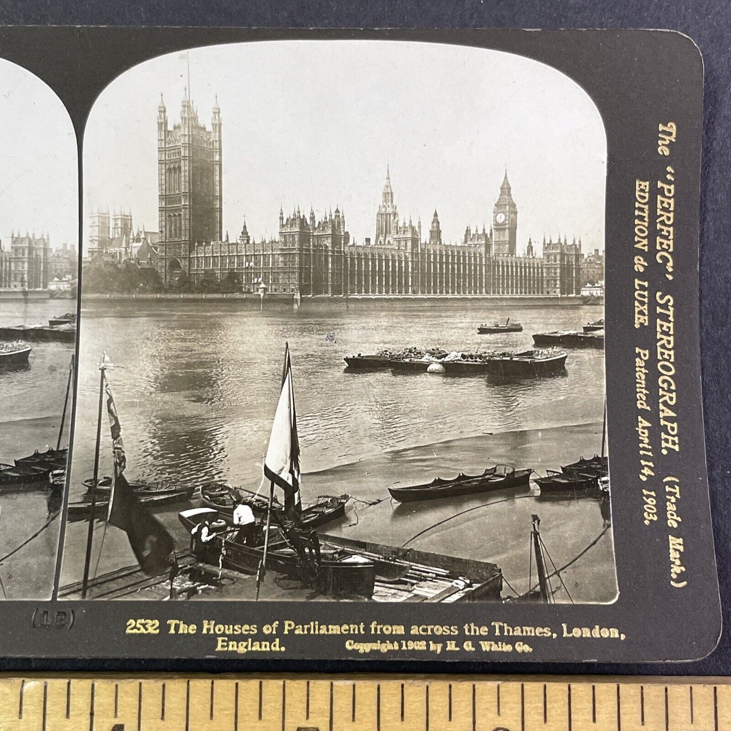 House of Parliament Thames River London Stereoview Antique c1902 Y2196