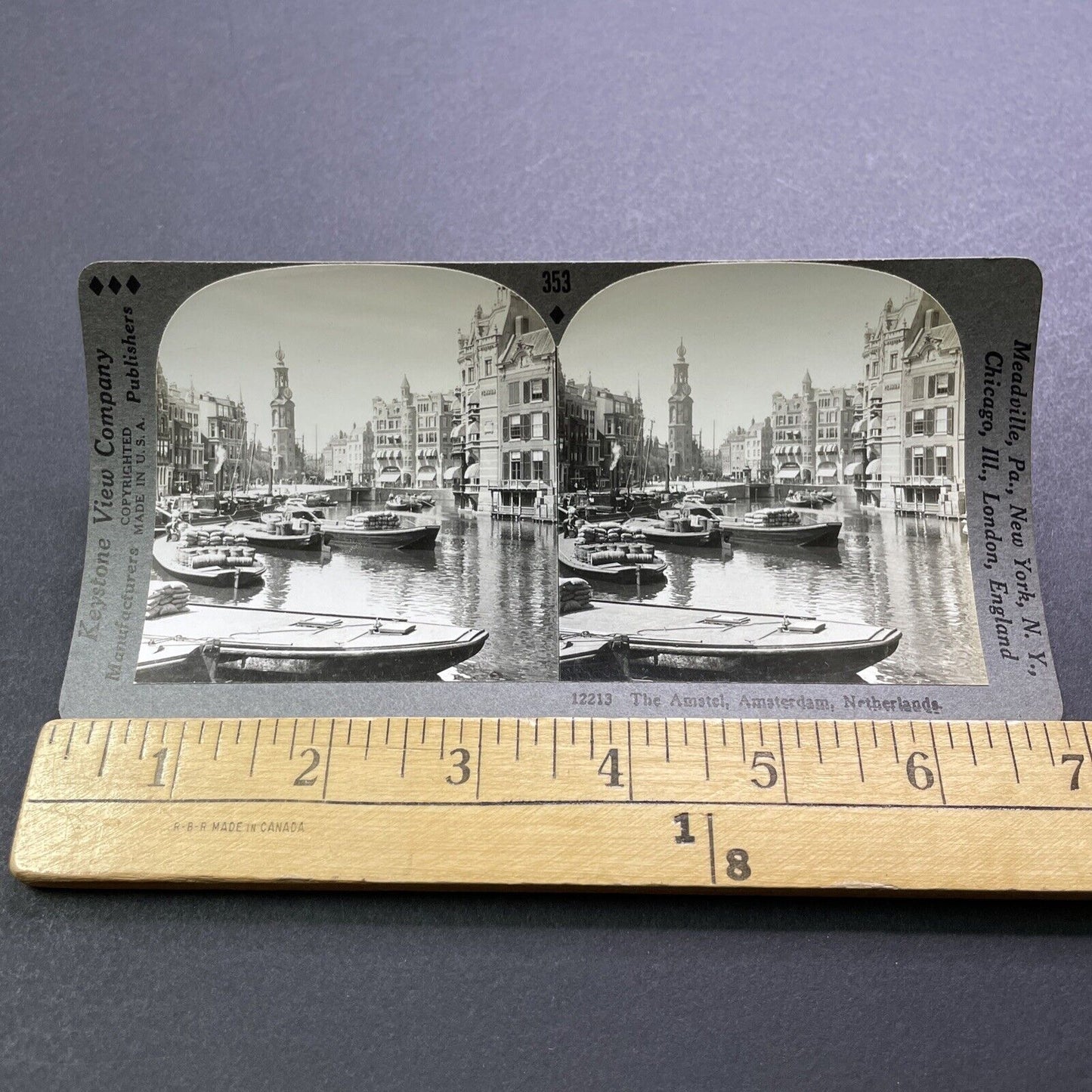 Antique 1930s Amstel Canal Amsterdam Netherlands Stereoview Photo Card V2909