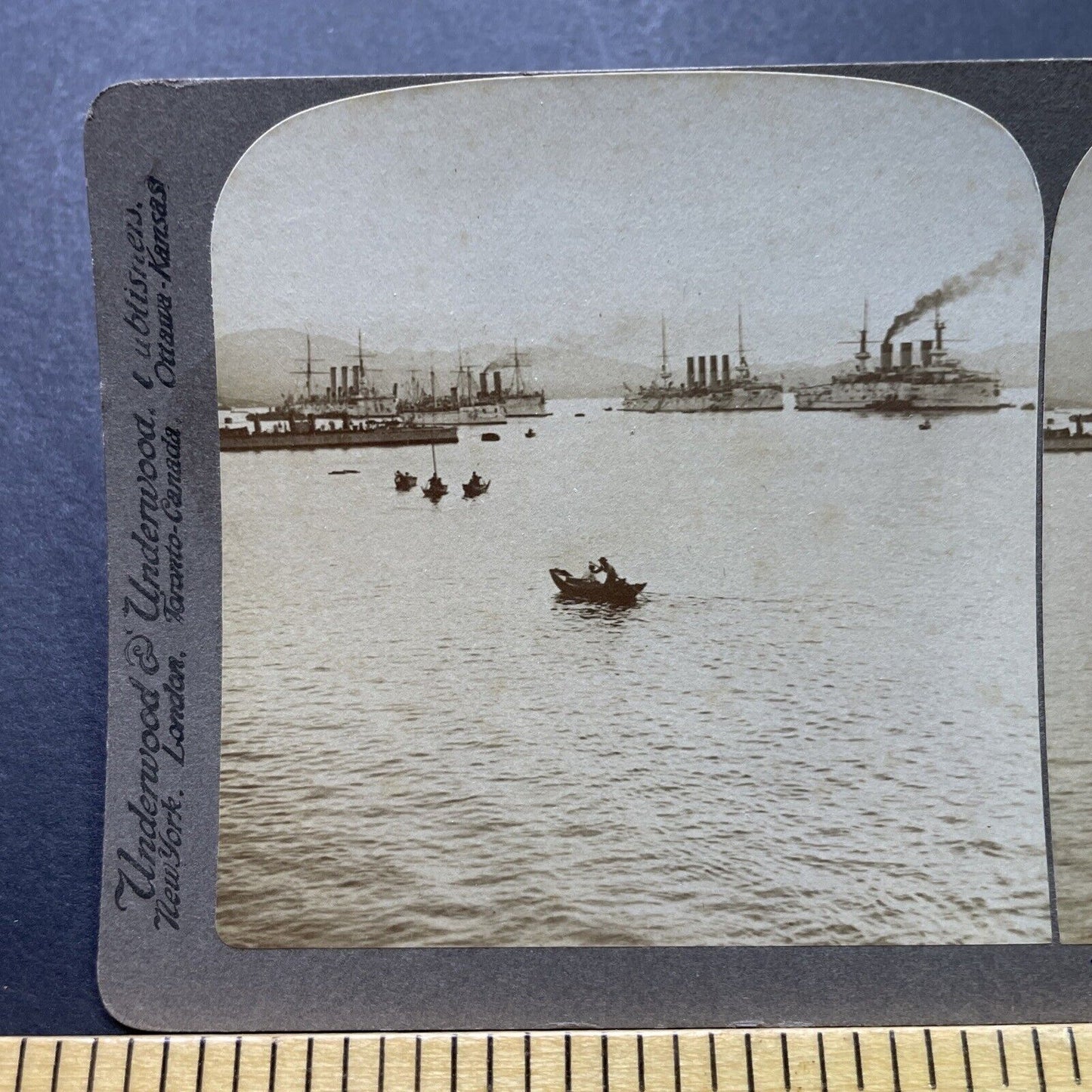 Antique 1904 Russian Battleships Fight Japan Army Stereoview Photo Card P1981