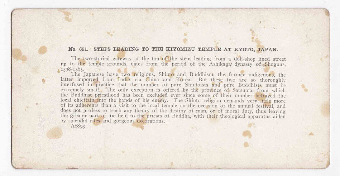 Antique 1904 Worshippers At Kiyomizu-Dera Temple Kyoto, Japan Stereo Card P292