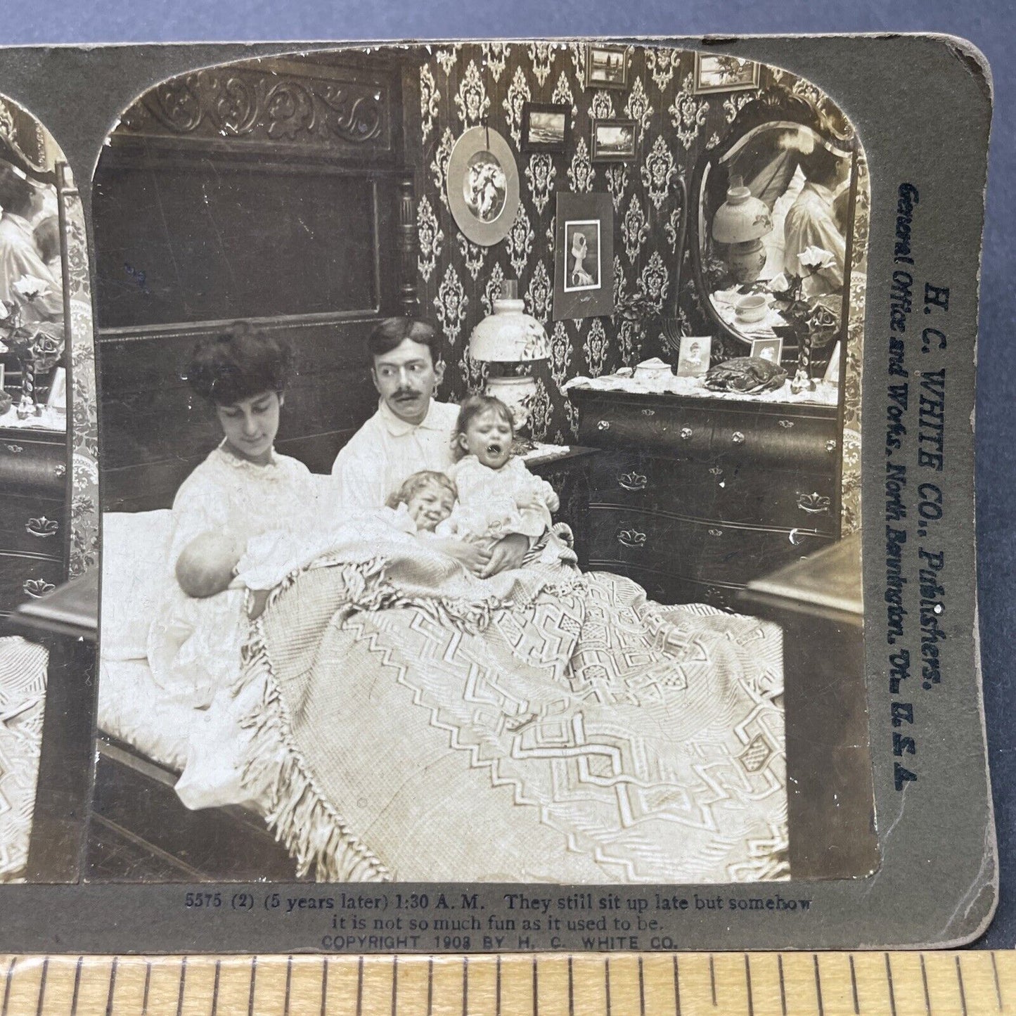 Antique 1903 Children Keep Parents Up All Night Stereoview Photo Card P2709