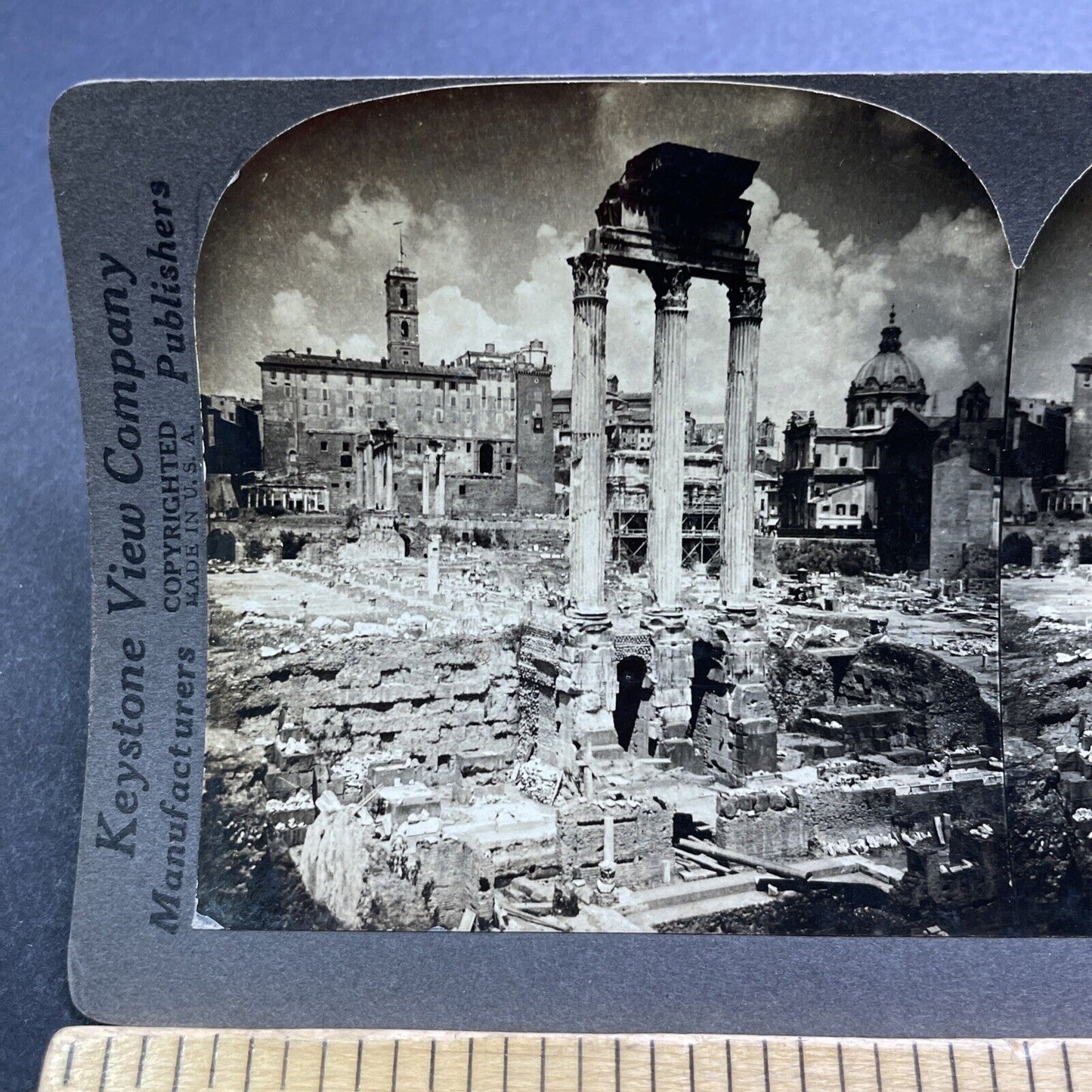 Antique 1909 The Roman Forum Rome Italy Stereoview Photo Card V2857