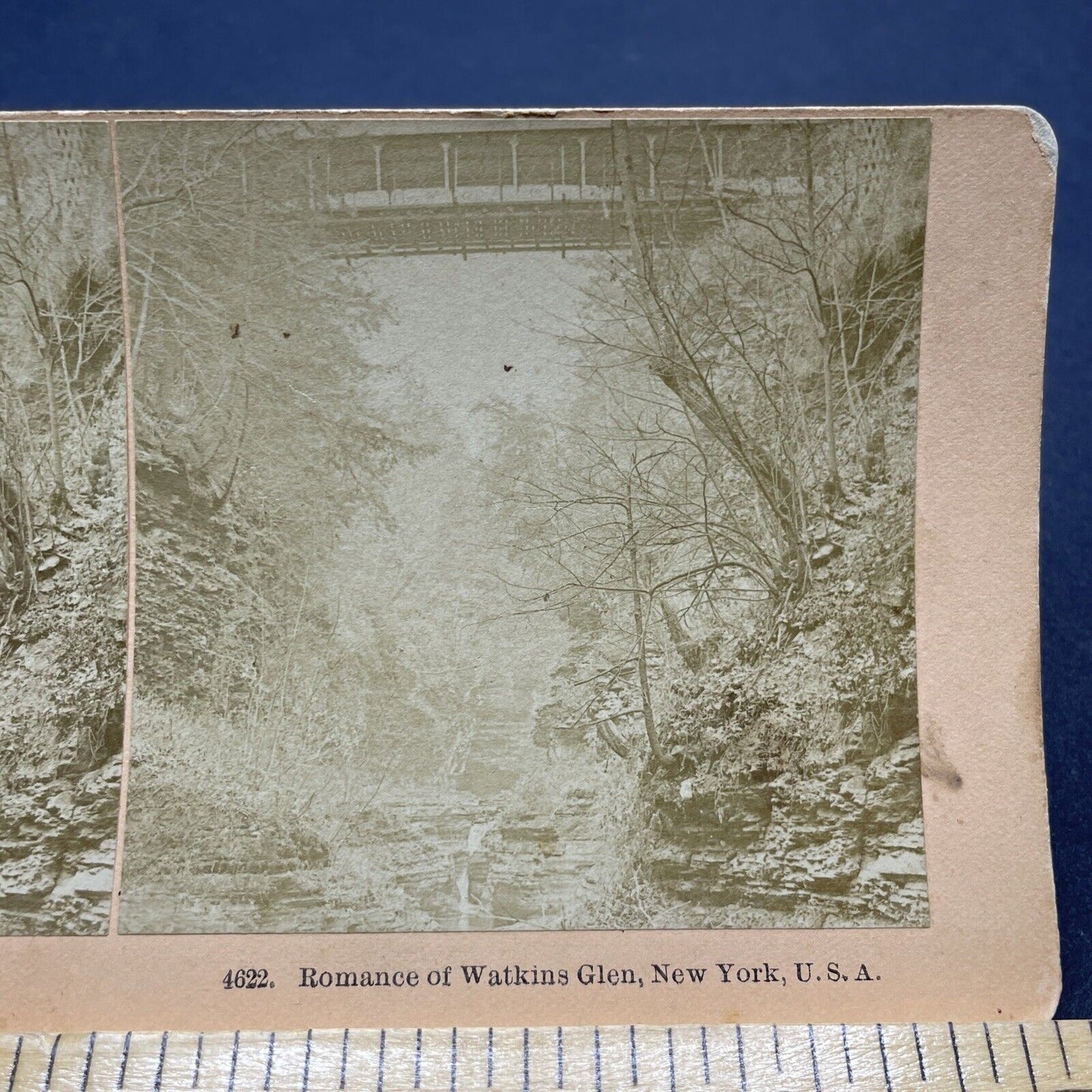 Antique 1870s Bridge Over Watkins Glen New York Stereoview Photo Card P1890