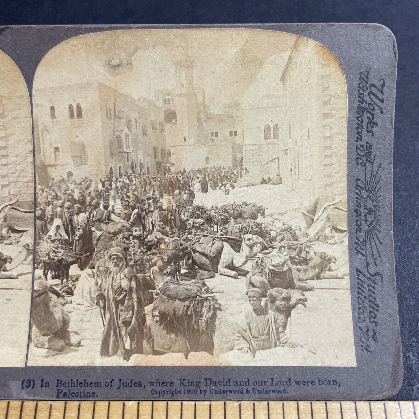 Antique 1900 Desert Nomads Gather In Bethlehem Stereoview Photo Card P4190