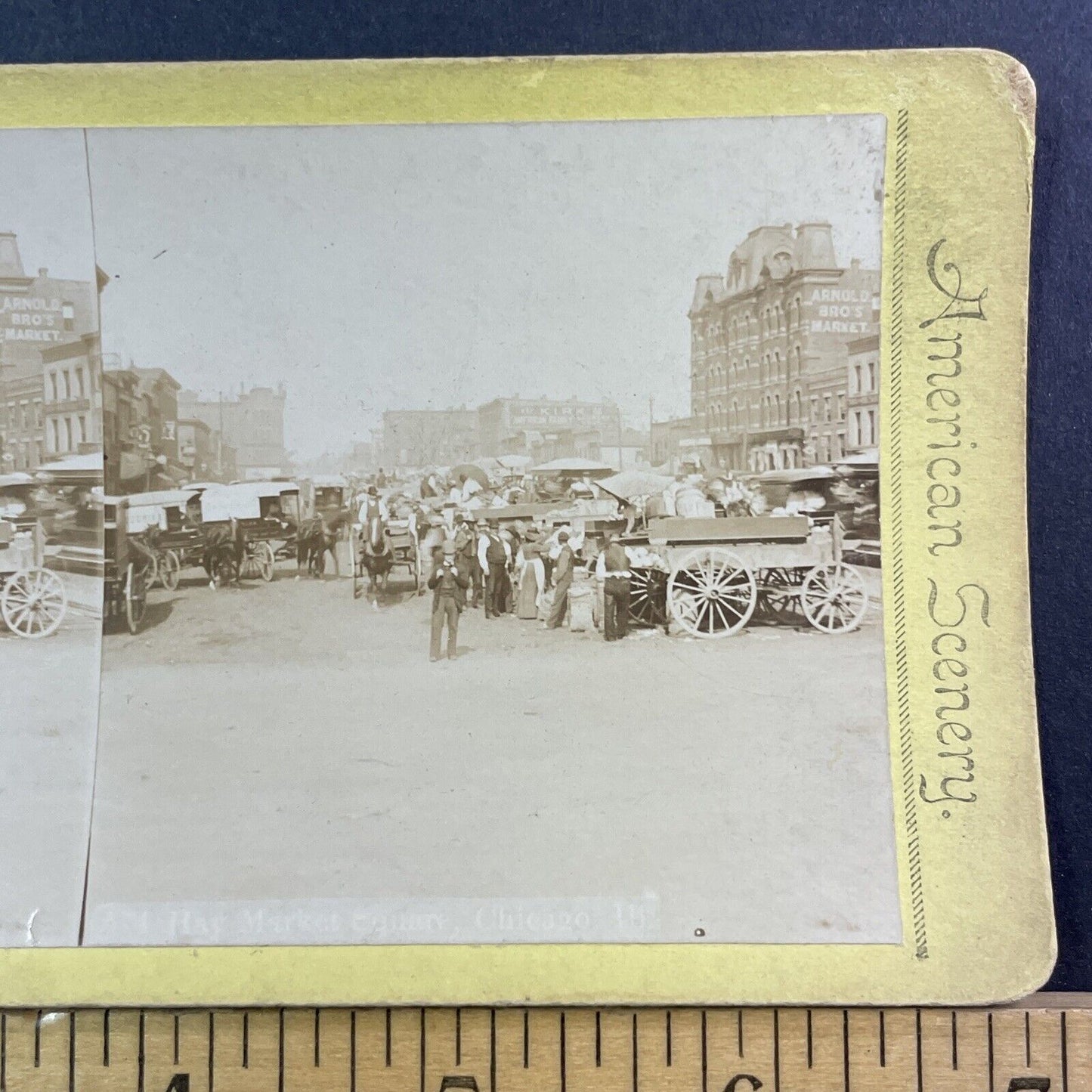 Arnold Bros Market Stereoview Water Street Chicago Antique c1875 X1308