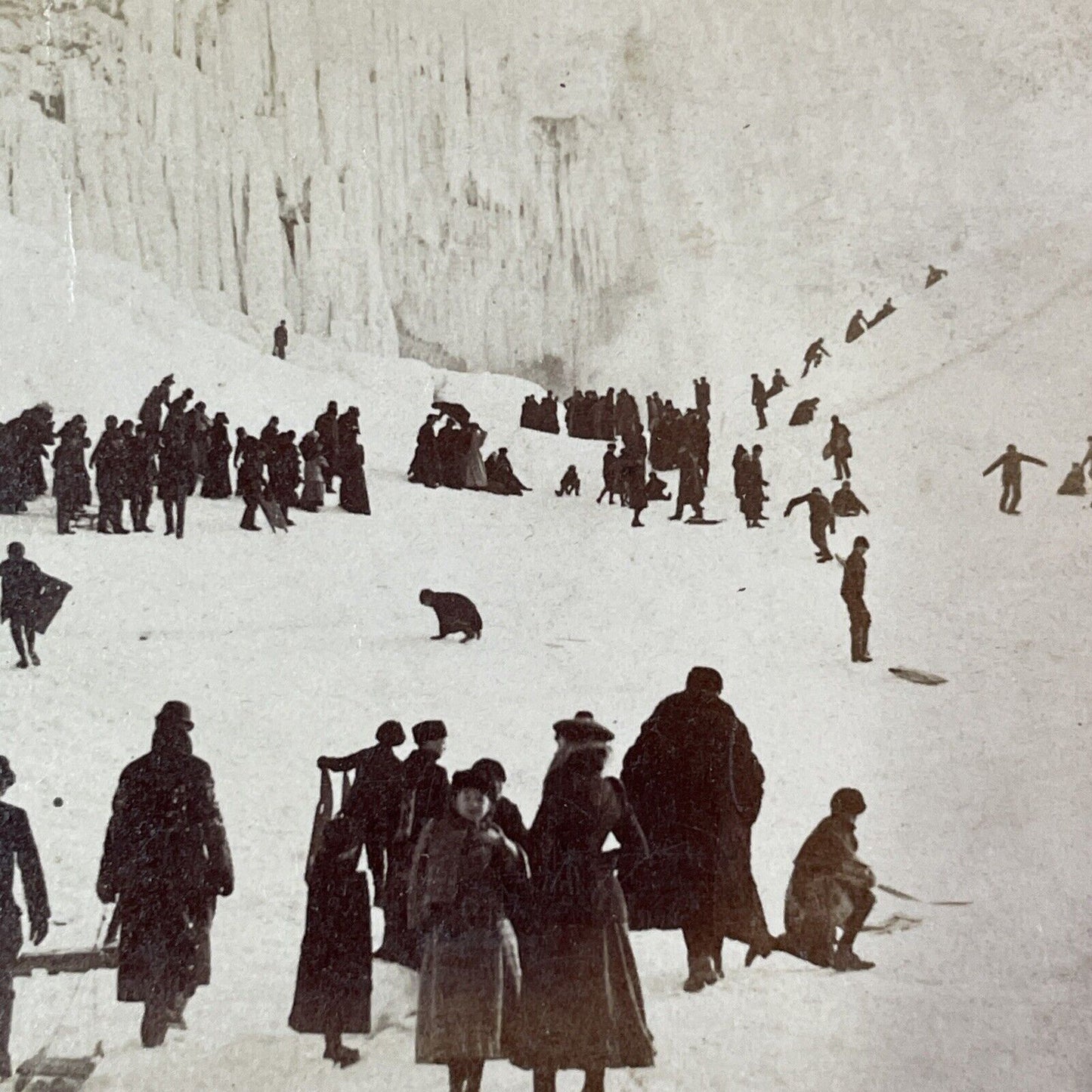 Victorian People Sledding on Snow Hills Stereoview Antique c1893 Y1783