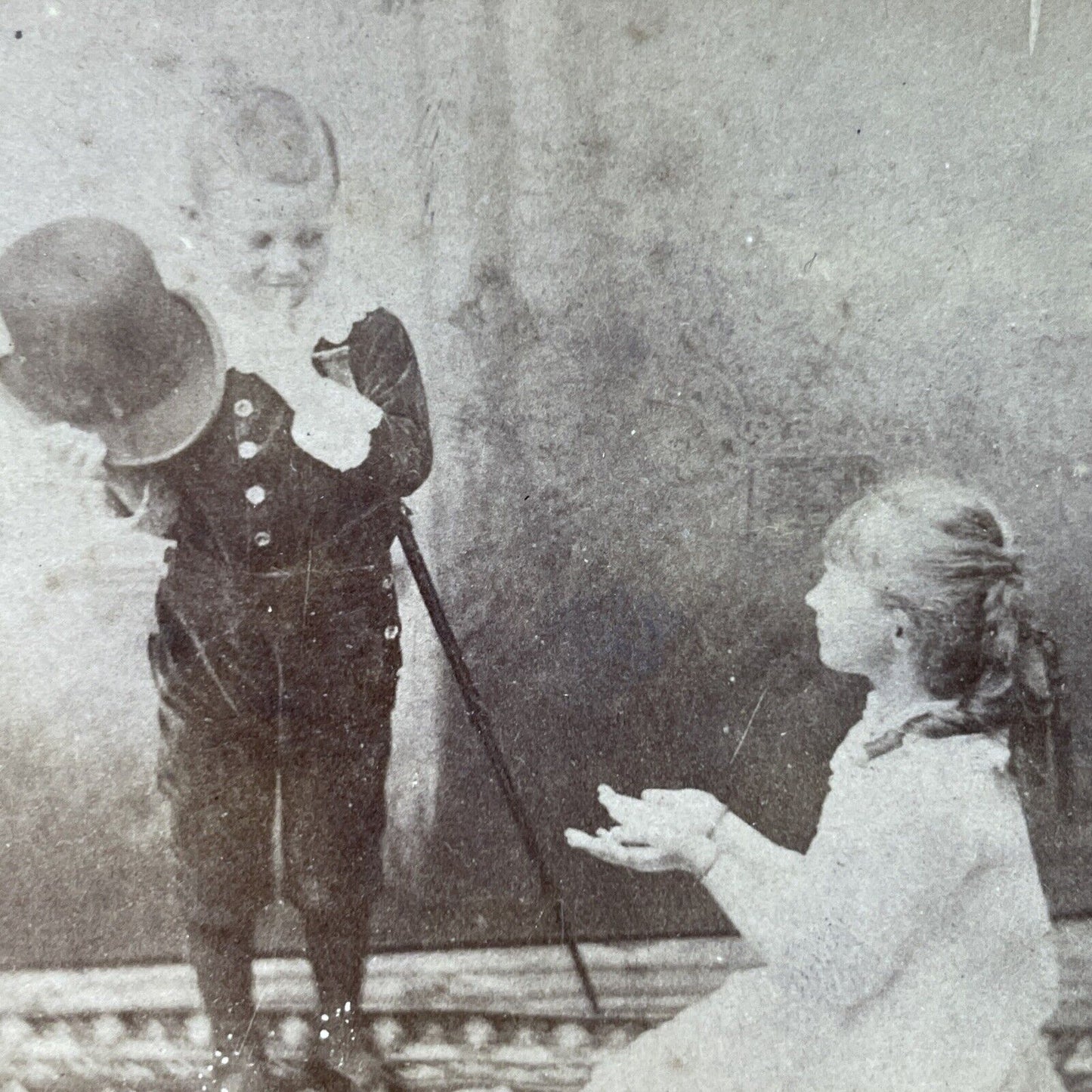 Antique 1880s Young Boy In A Bowler Hat Stereoview Photo Card P2876