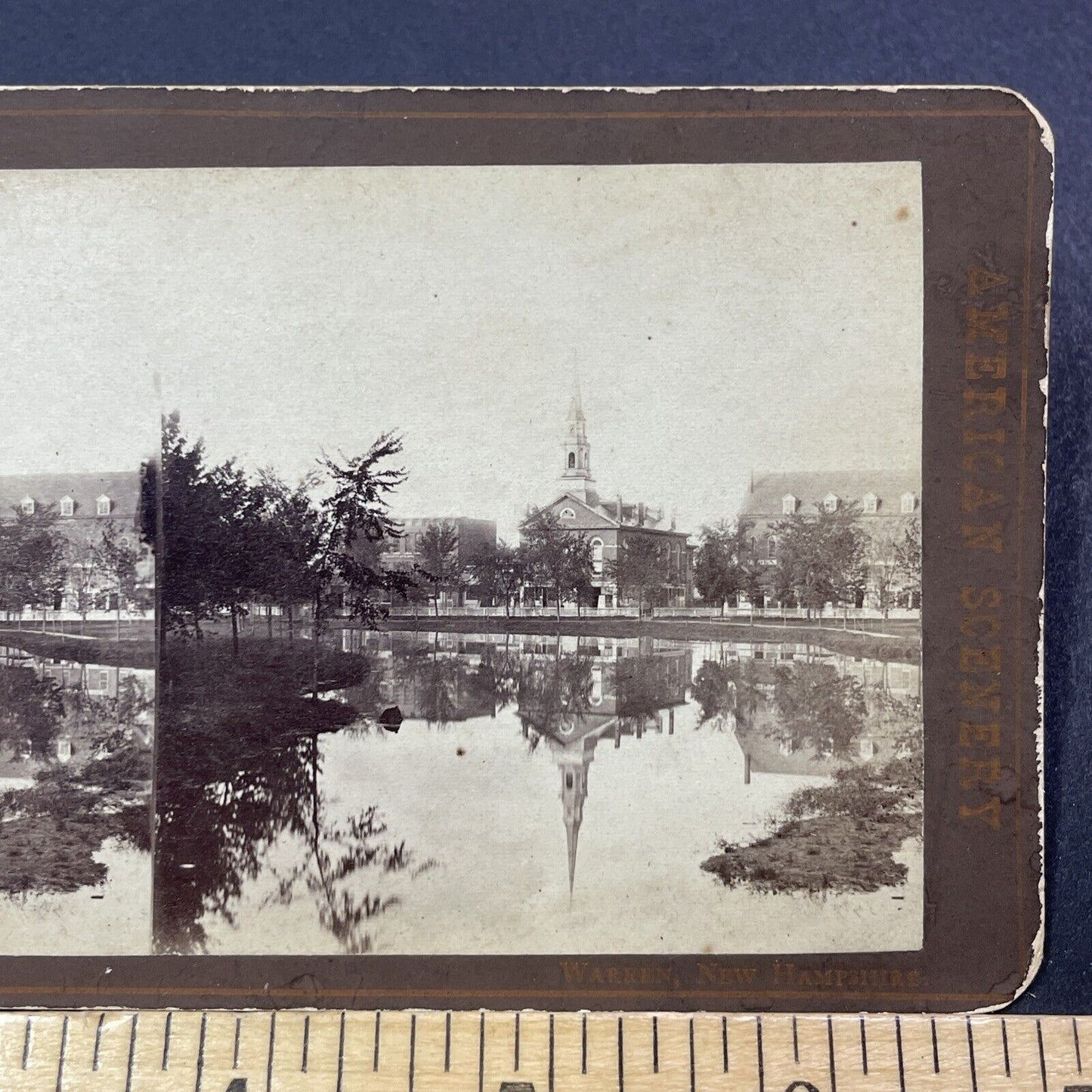 Antique 1870s Warren New Hampshire Downtown Stereoview Photo Card V1922