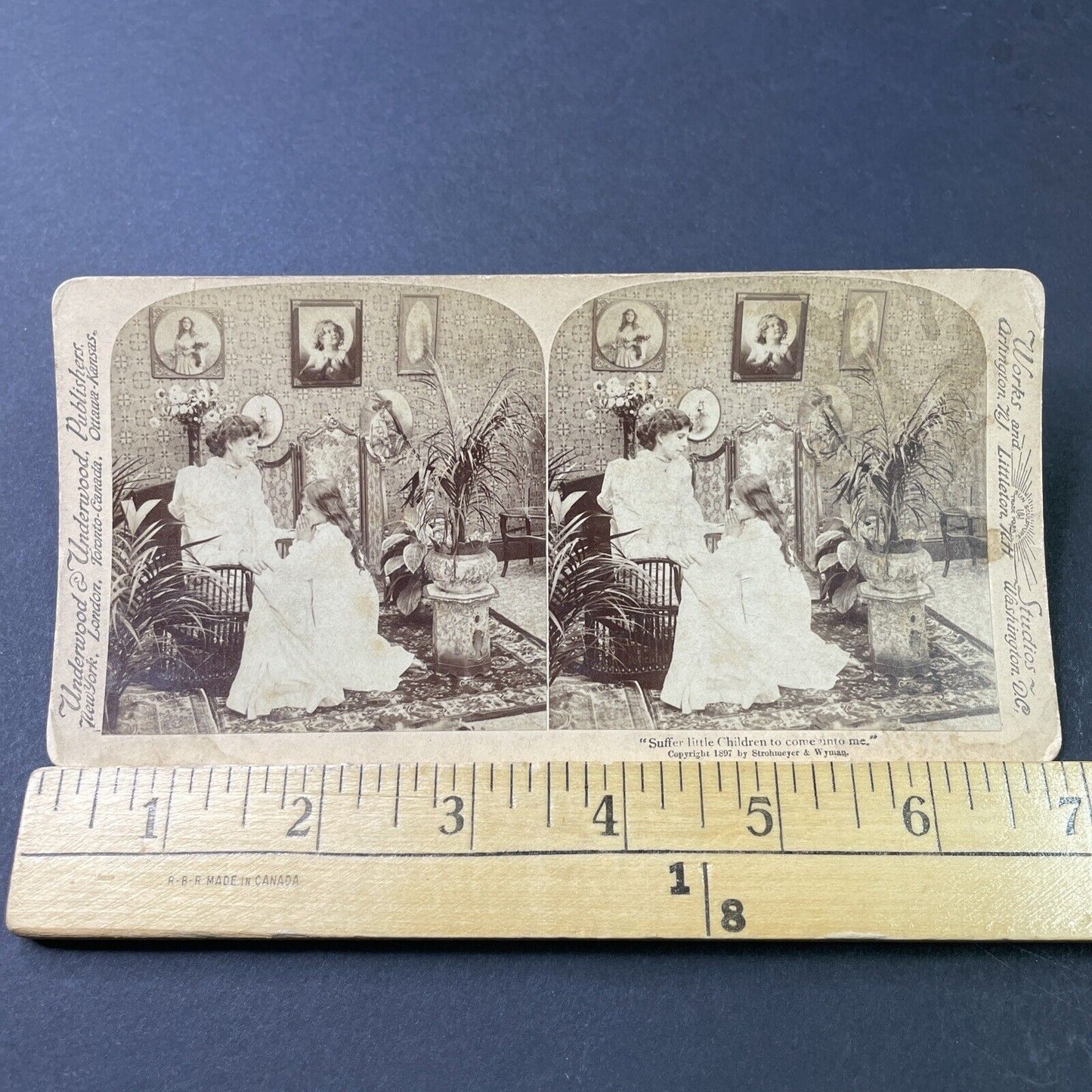 Antique 1897 Child Prays In Front Of Mother Stereoview Photo Card P2999