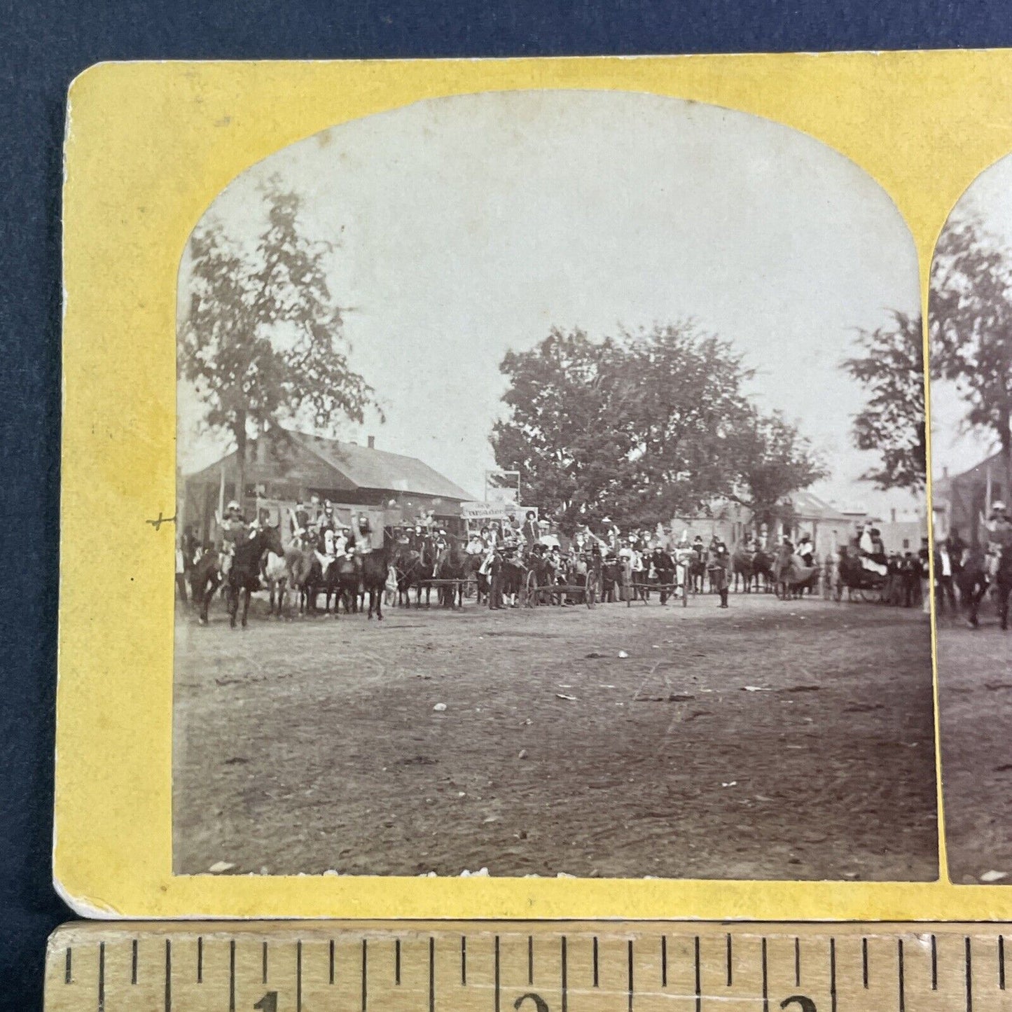 Knights Templar Crusader March Stereoview Free Mason Parade Antique c1868 X1625