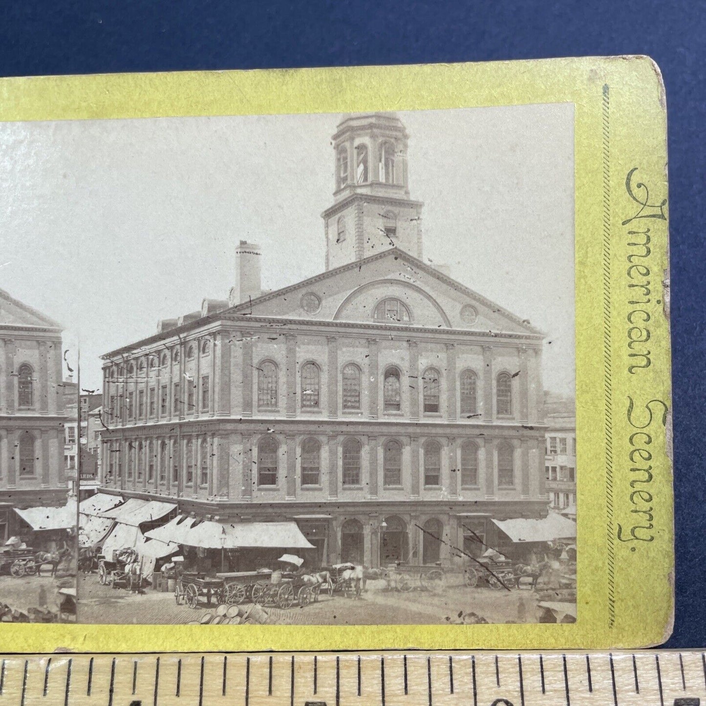 Antique 1870s Faneuil Hall Boston Massachusetts Stereoview Photo Card V484