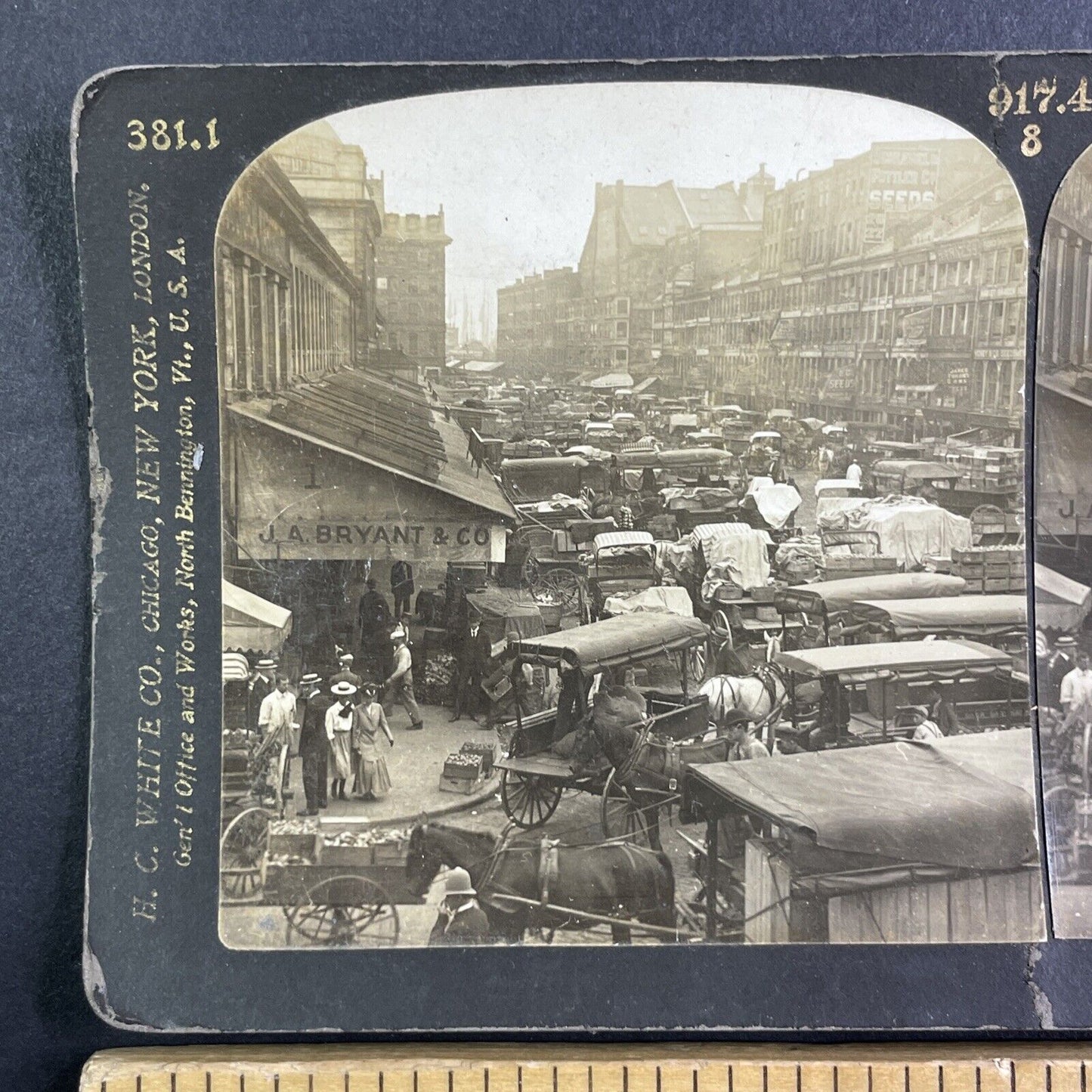 J.A. Bryant at Quincy Market Boston Massachusetts Stereoview Antique c1906 Y1187