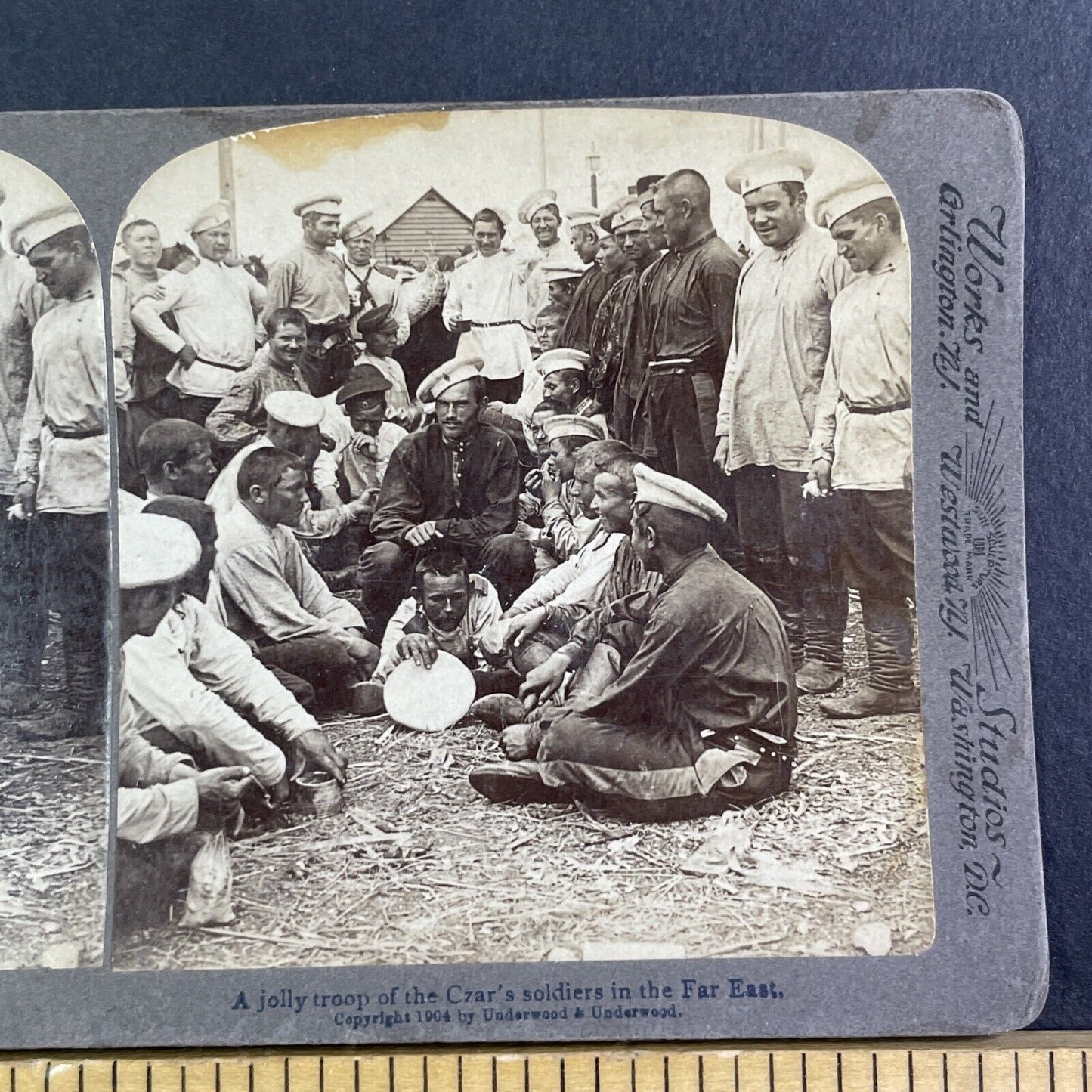 Russian Soldiers Laughing Stereoview Russo-Sino War Antique c1904 X4222