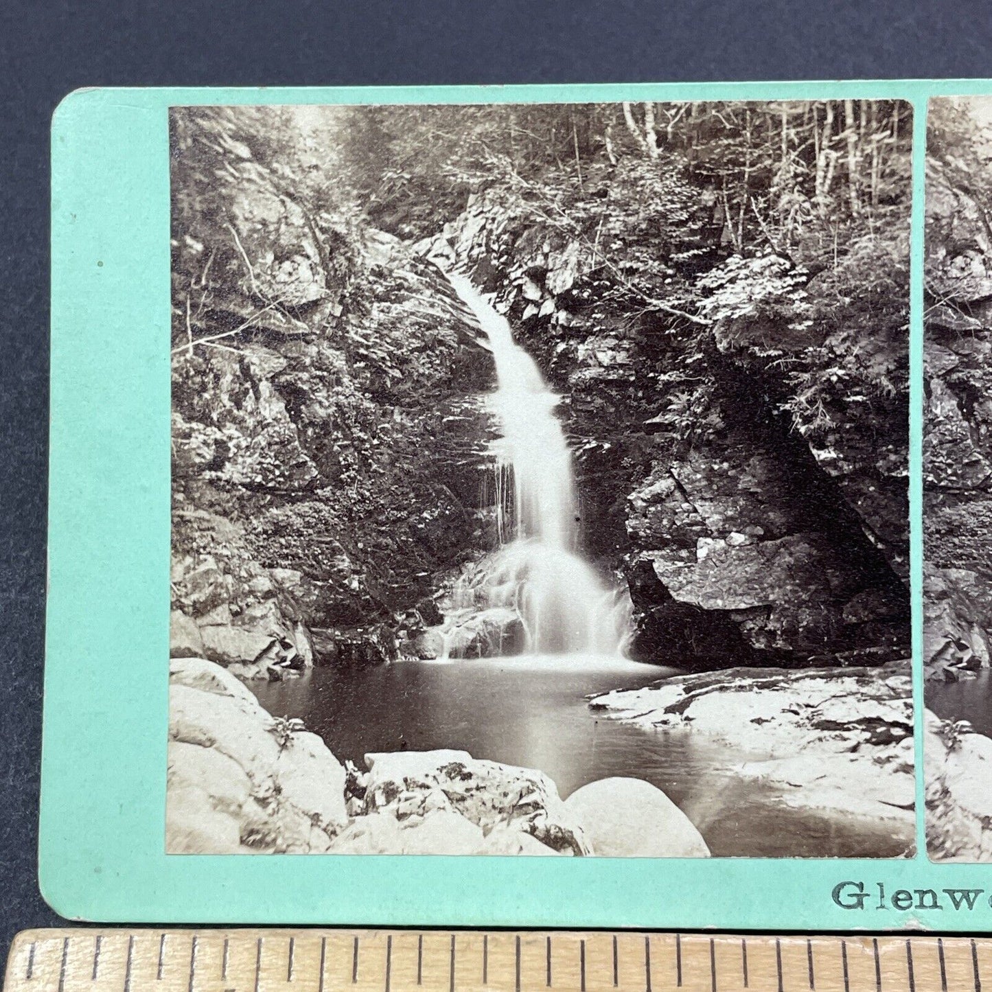 Antique 1865 Glenwood Falls Waterville New Hampshire Stereoview Photo Card V1942