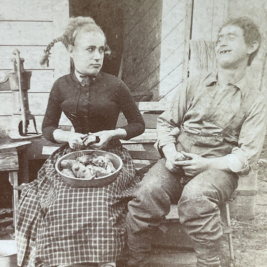 Antique 1900 A Poor Family Peeling Potatoes Stereoview Photo Card P2641