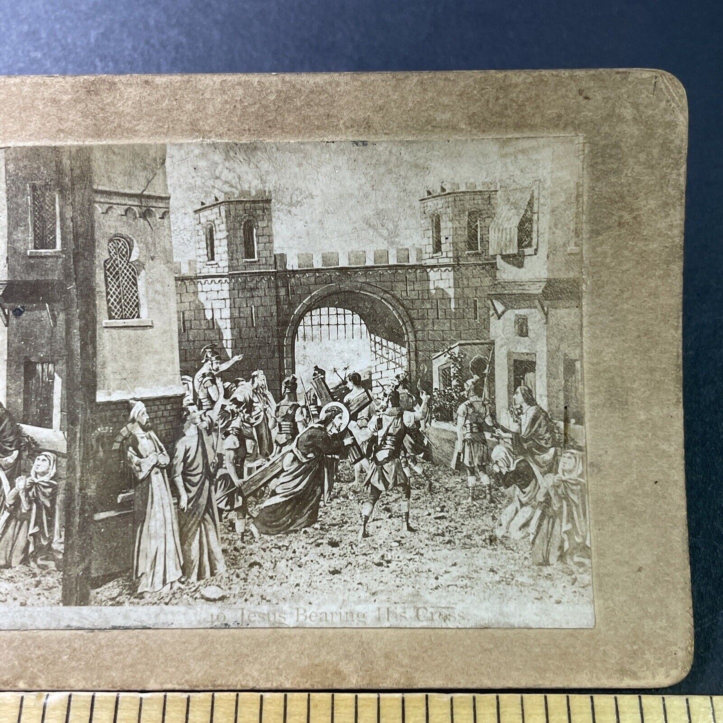 Antique 1860s Jesus Bearing The Cross Stereoview Photo Card P3411