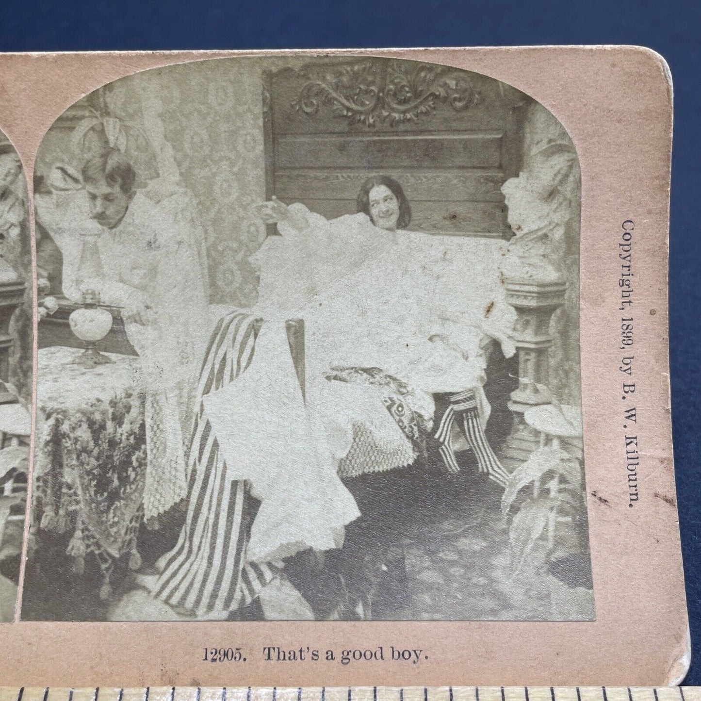 Antique 1899 Woman Seduces Husband In Bed At Night Stereoview Photo Card P1970