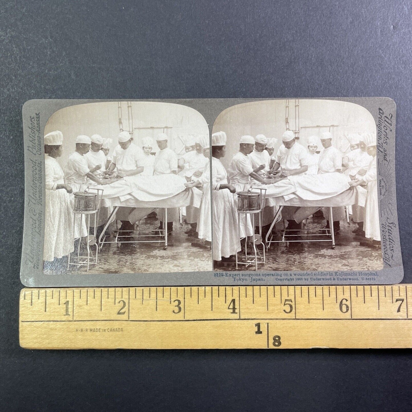 Surgeons Surgery On Patient In Japan Hospital Stereoview Antique c1905 X3119