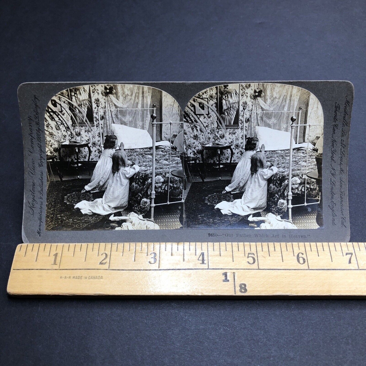 Antique 1900 Girls Say Their Prayers Before Bedtime Stereoview Photo Card P1992