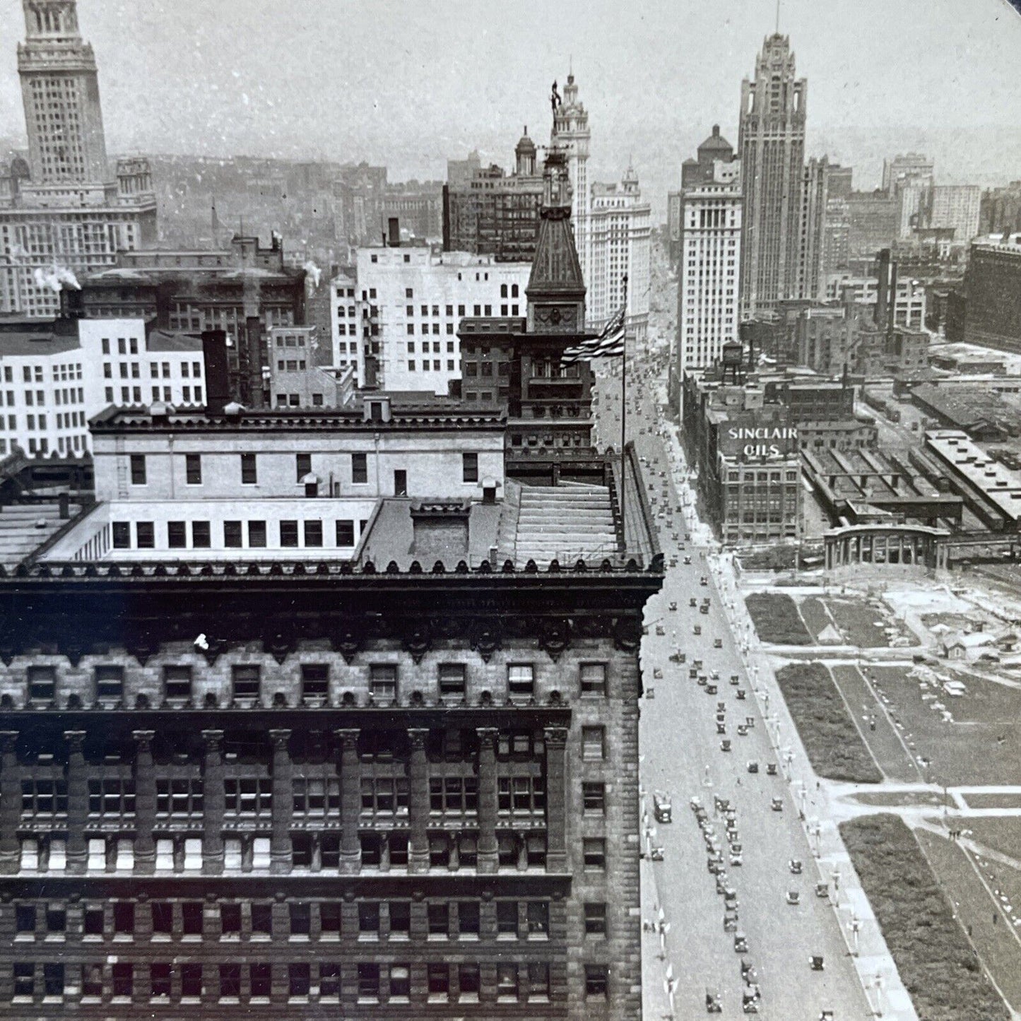 Antique 1920s Michigan Avenue Chicago Illinois Stereoview Photo Card P2767