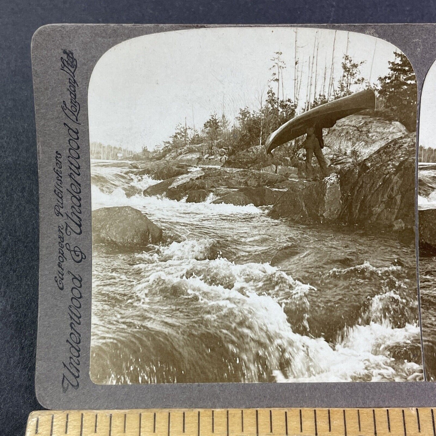 Muskoka River Baysville Ontario Stereoview Canoe Portage Antique c1899 Y2797