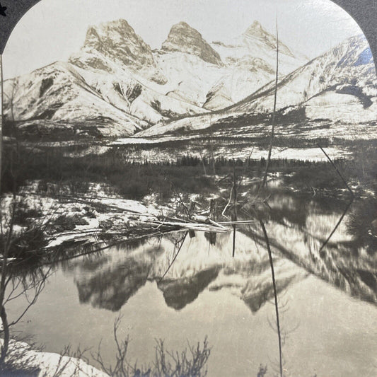 Antique 1903 Canmore Alberta Three Sisters Glacier Canada Stereoview Photo PC630