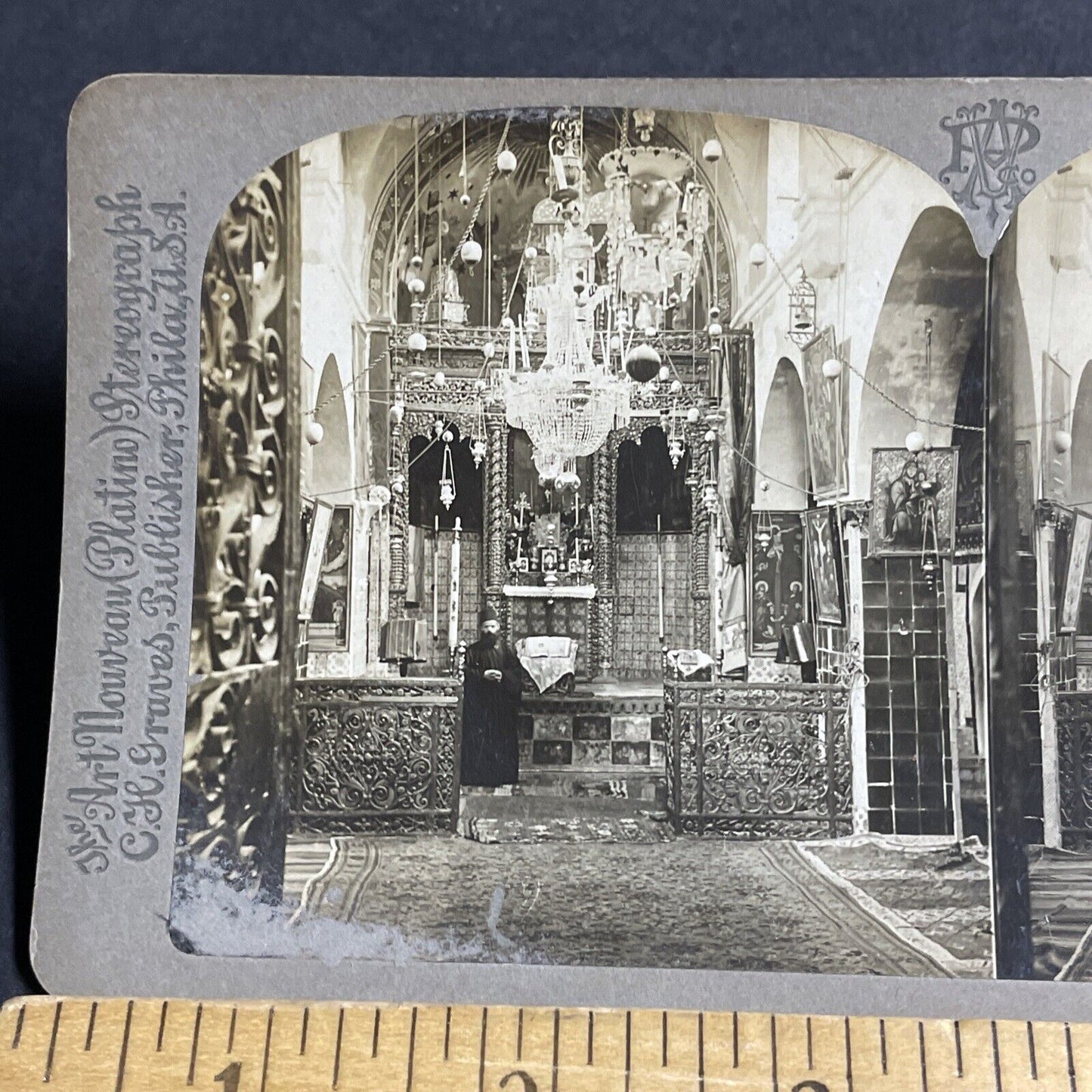 Antique 1903 Jewish Rabbi Jerusalem Church Stereoview Photo Card P4369