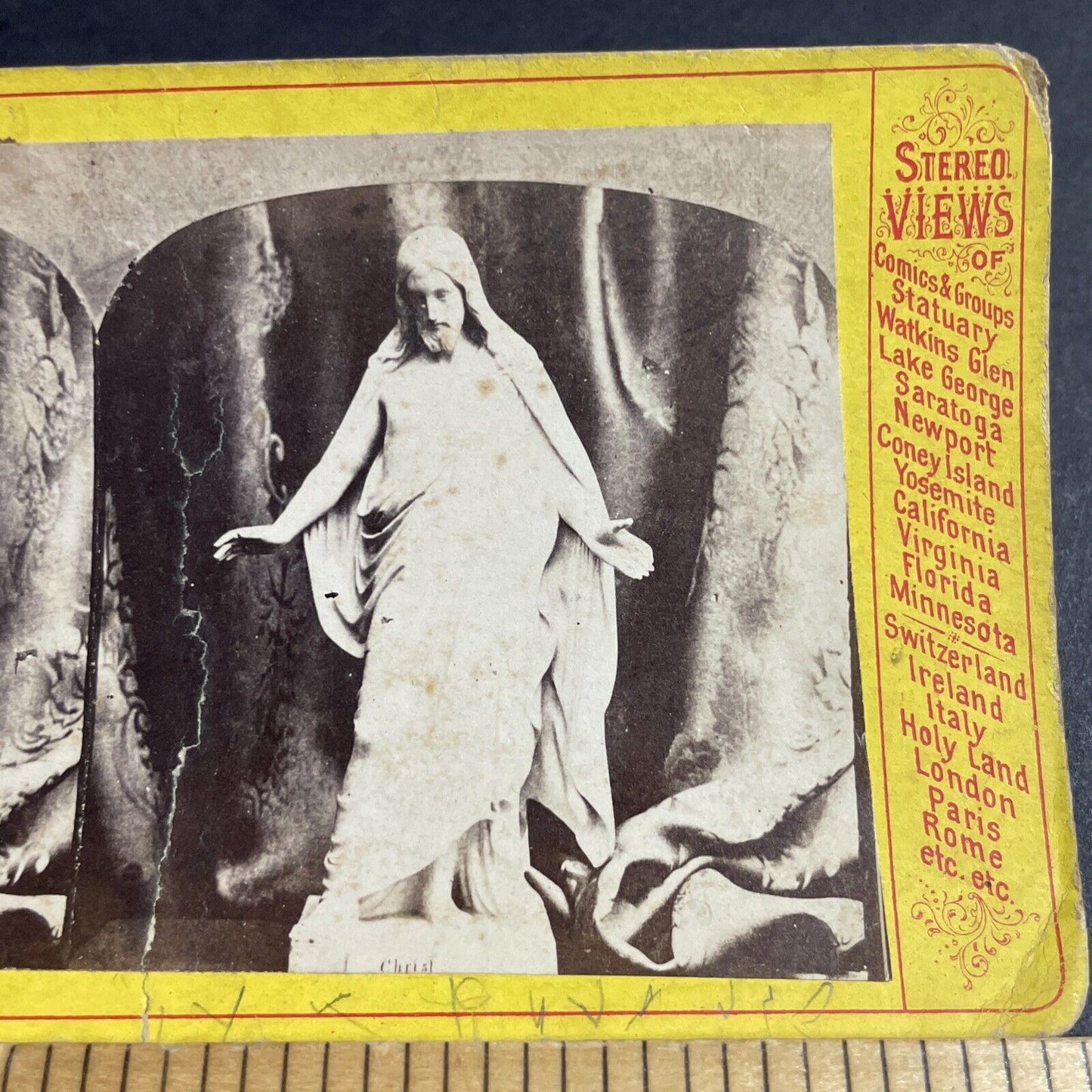 Antique 1870s Marble Statue Of Jesus Christ Stereoview Photo Card P4706