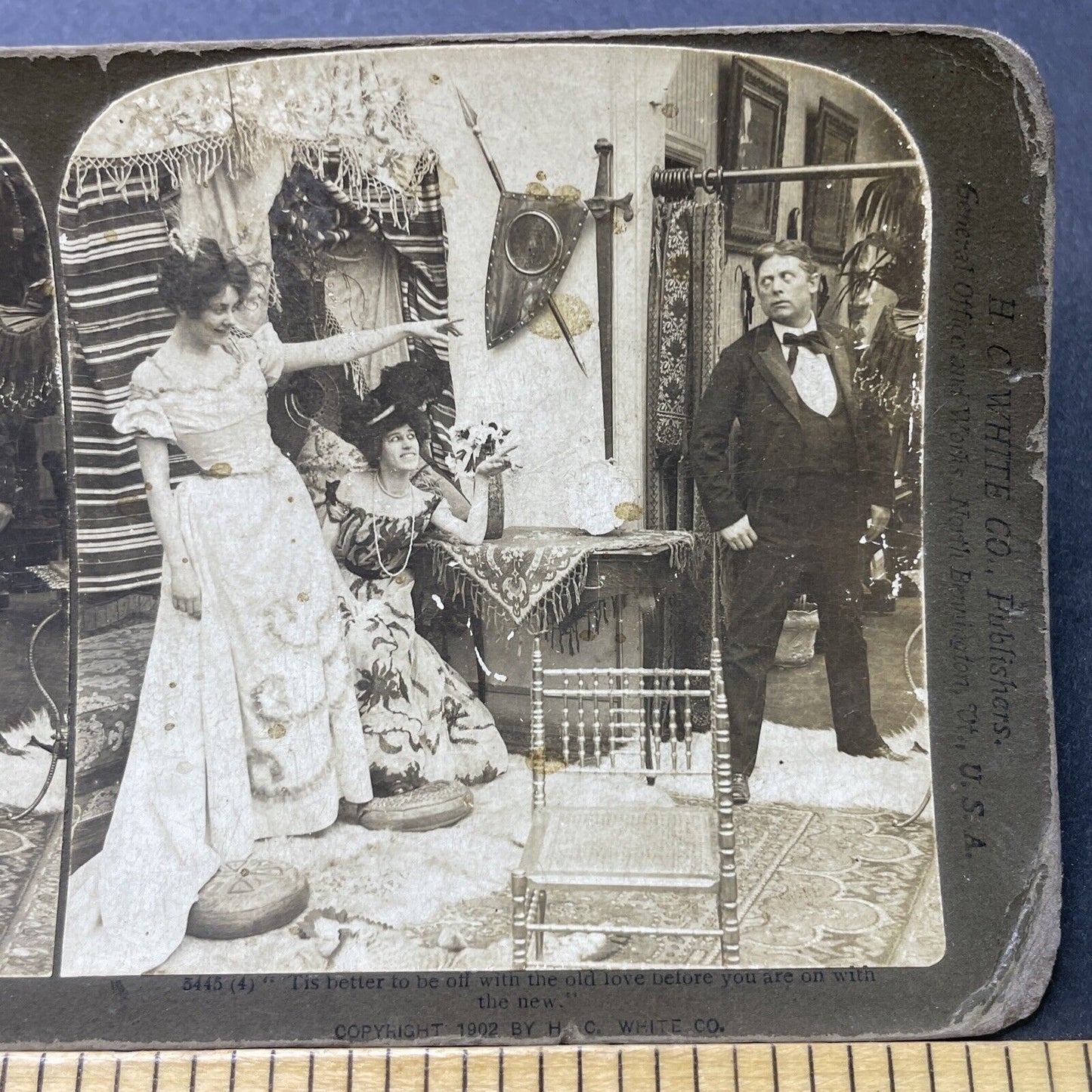 Antique 1902 Brothel Women Say Goodbye To Man Stereoview Photo Card P2714