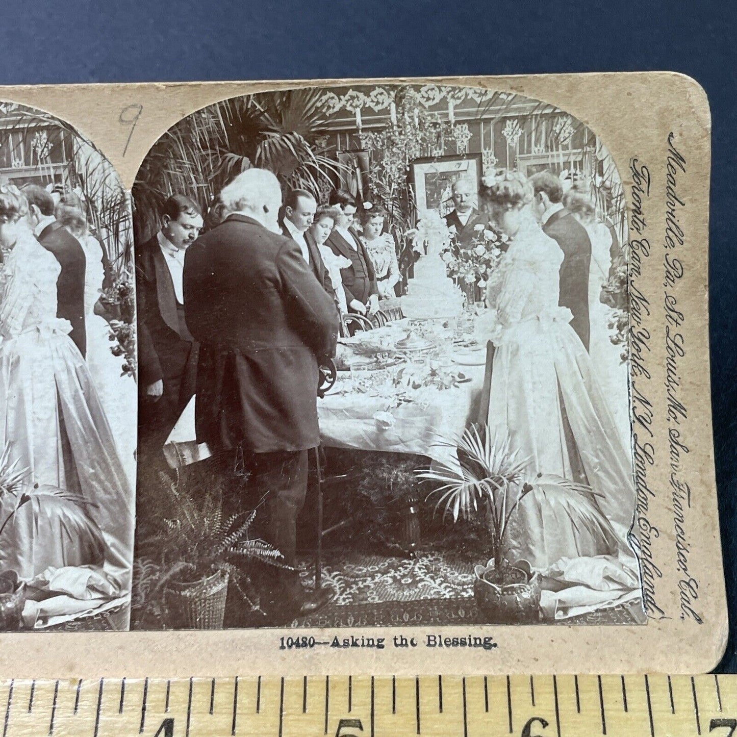 Antique 1901 Saying Prayers Before Wedding Dinner Stereoview Photo Card P2960