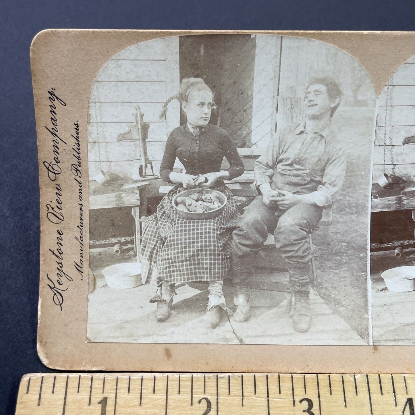 Antique 1900 A Poor Family Peeling Potatoes Stereoview Photo Card P2641