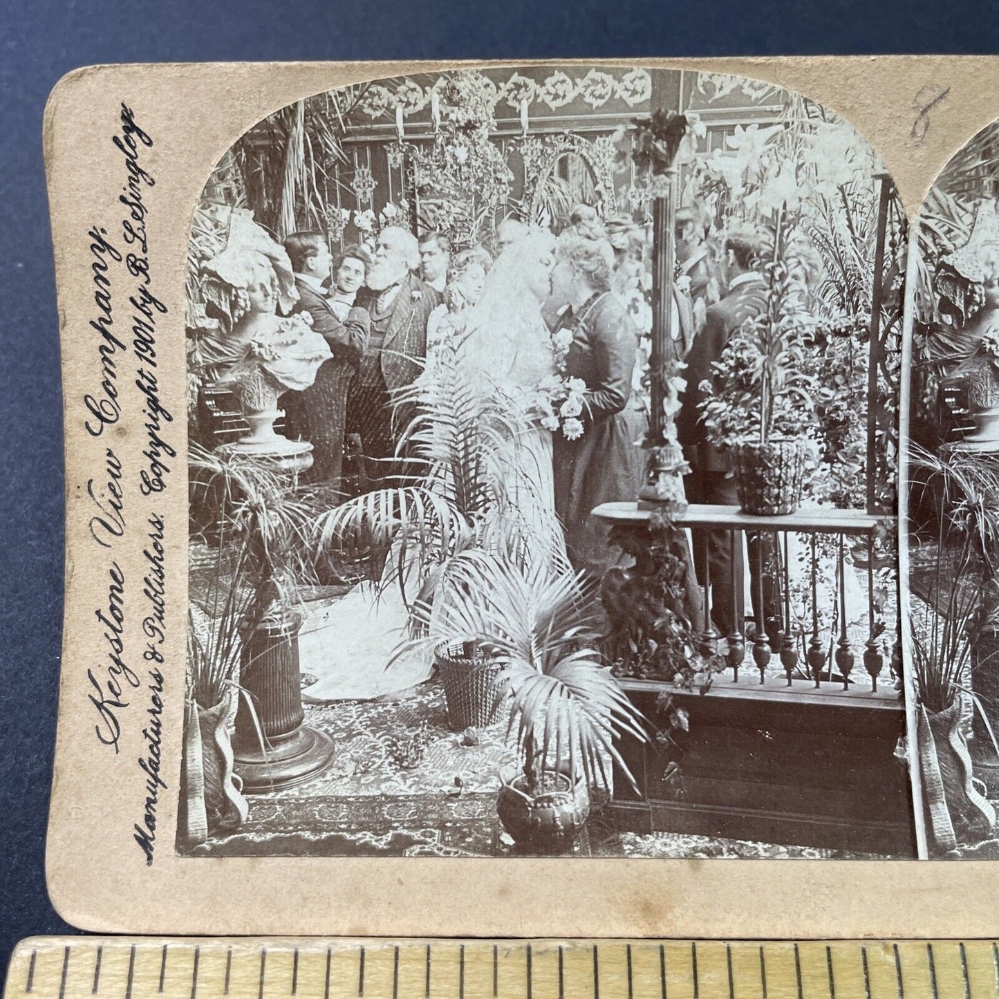 Antique 1901 Mother Kisses Bride Goodbye Congrats Stereoview Photo Card P2852