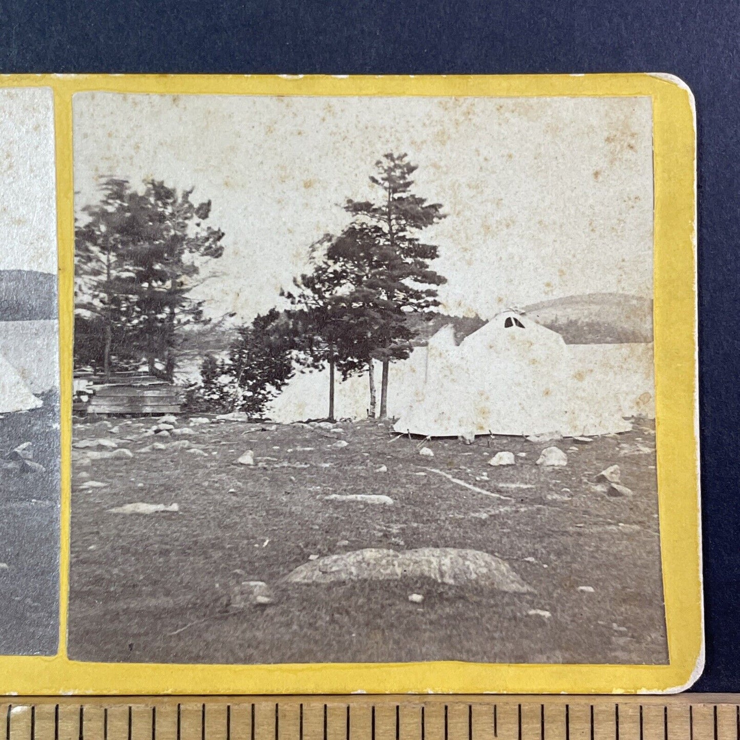 Tents On Weirs Beach Stereoview Laconia NH Photo Card Antique 1872 X828