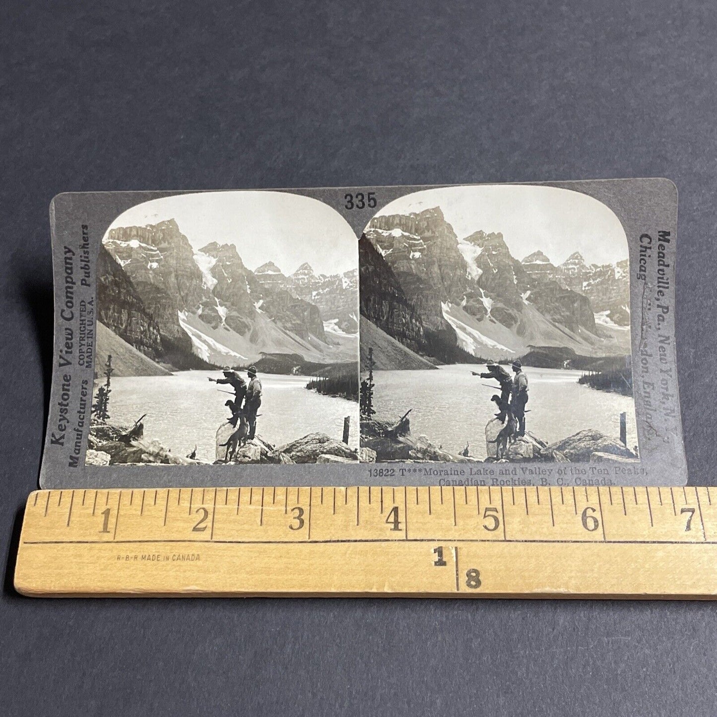 Antique 1910s Hunters Near Moraine Lake Lodge Alberta Stereoview Photo Card 3193