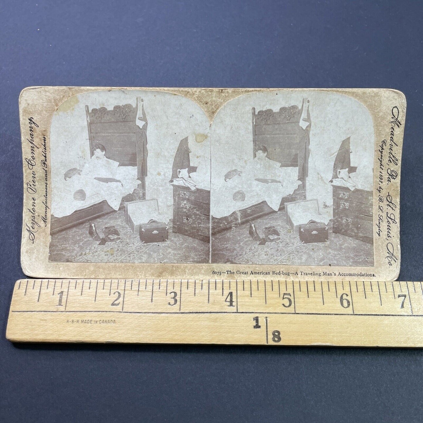 Antique 1897 Business Man In A Hotel Room Stereoview Photo Card P2633