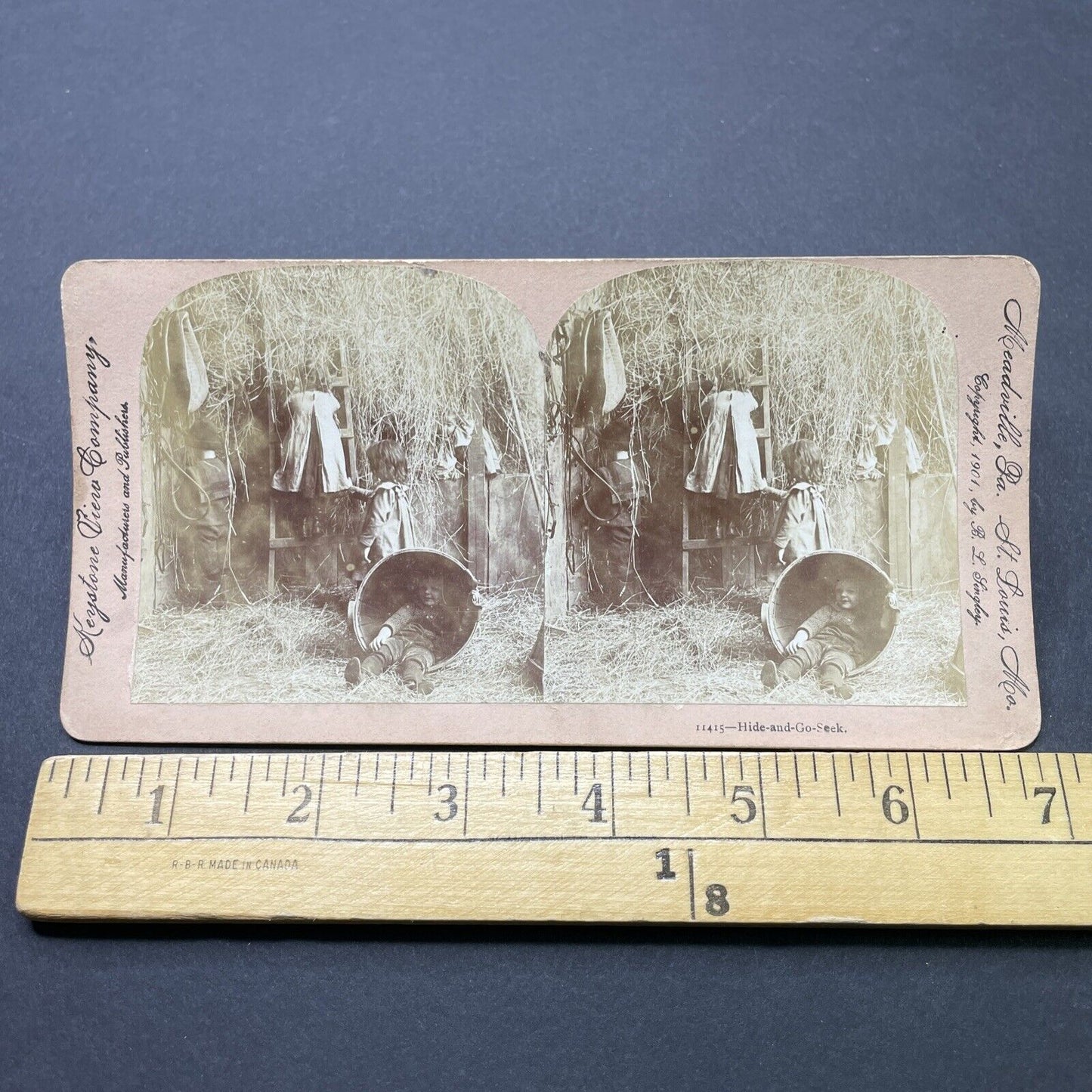 Antique 1901 Hide-And-Seek In A Barnyard Stereoview Photo Card P2607