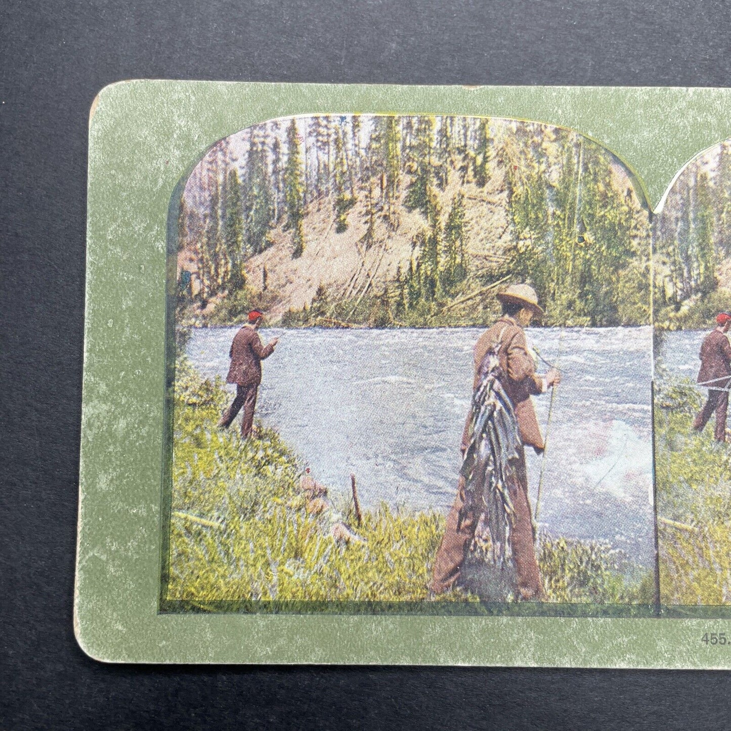 Antique 1899 Fishing Near Kettle Falls Washington Stereoview Photo Card P580-072