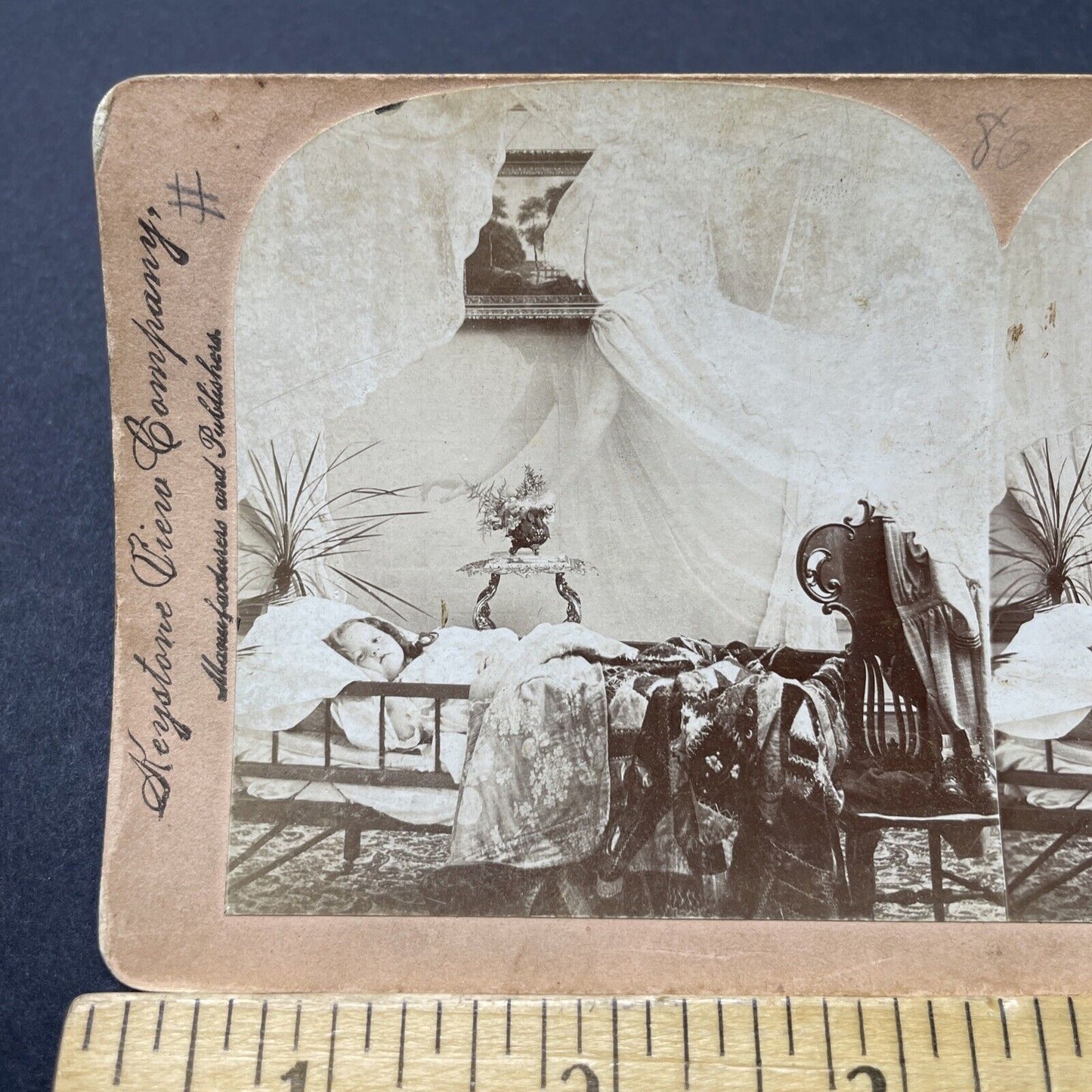 Antique 1898 Angel Hovers Over Sick Child Stereoview Photo Card P2791