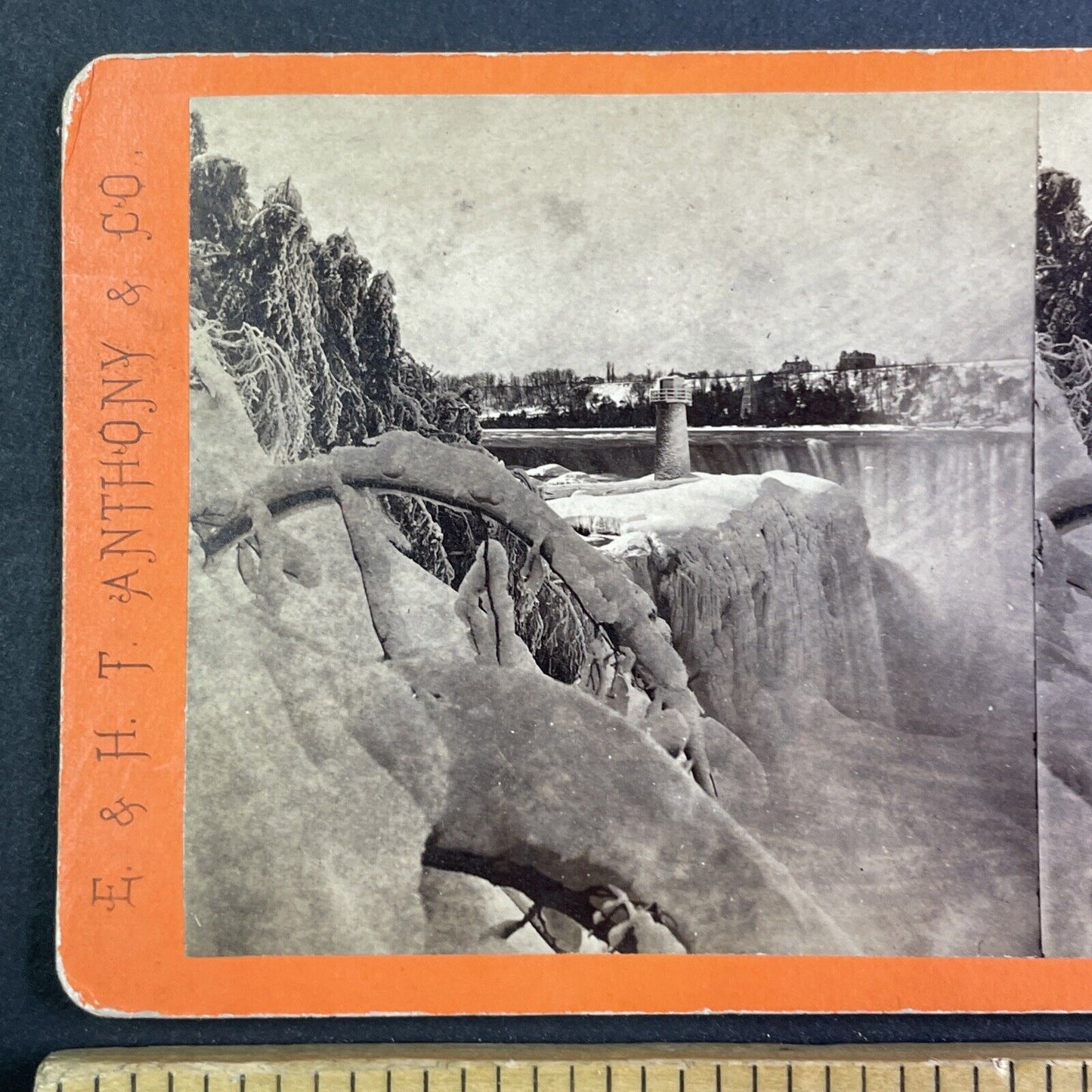 Terrapin Tower in Winter Niagara Falls Stereoview E & HT Anthony c1870s X1935