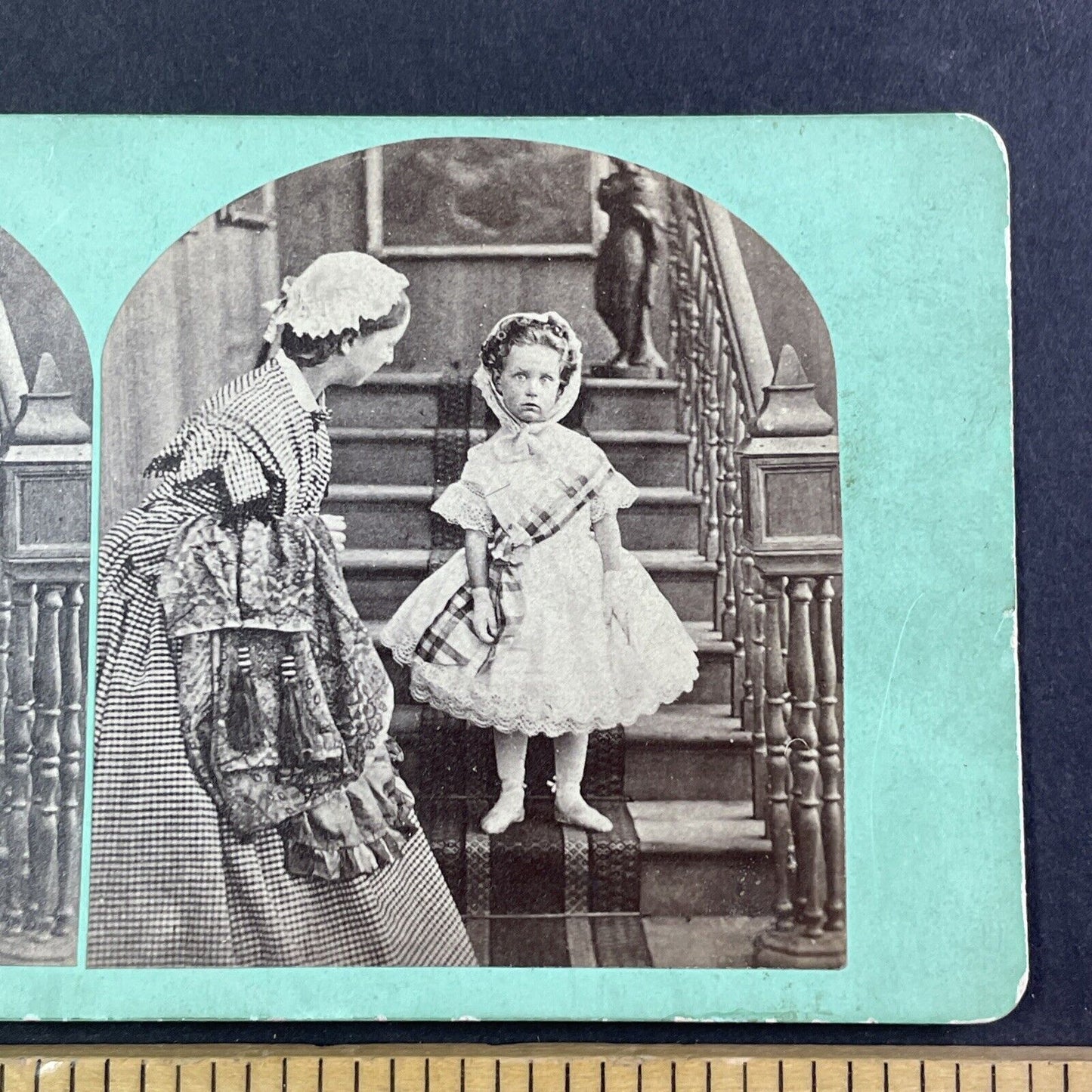 Victorian Mother & Daughter Dress Up For Party Stereoview Antique c1855 X3659