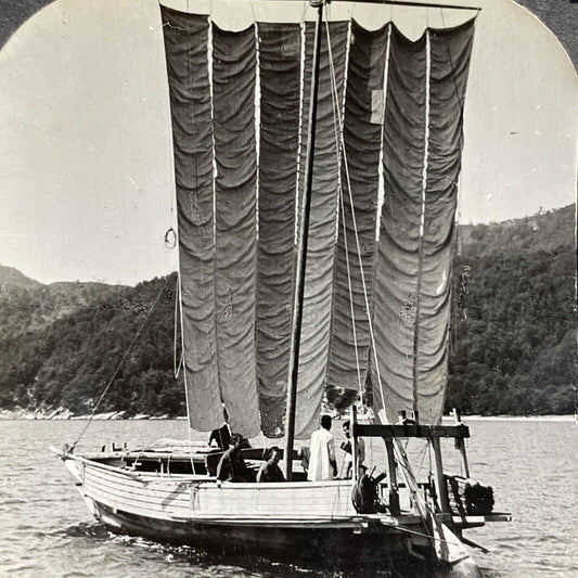 Antique 1910s Fishing Boat Sailboat Coast Of Japan Stereoview Photo Card P5039