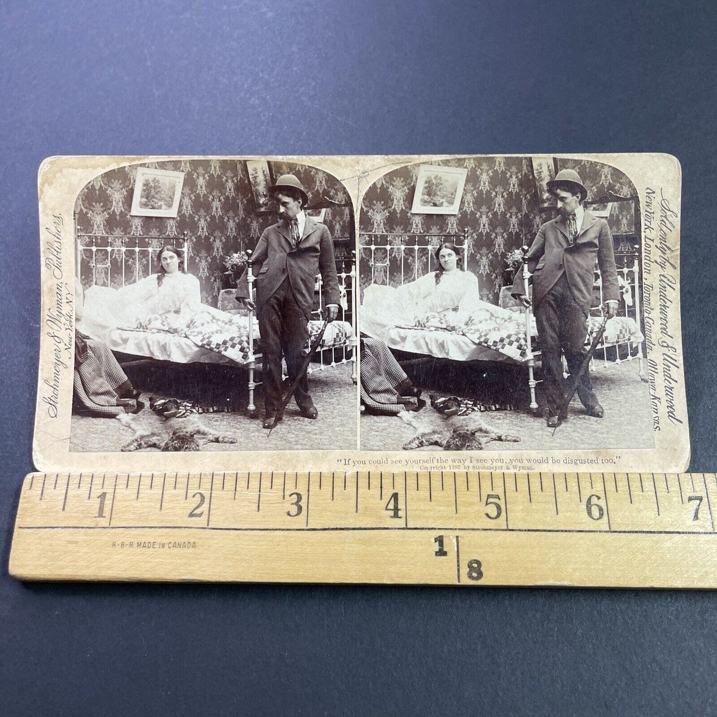 Antique 1897 Drunk Man Walks Into Bedroom Stereoview Photo Card P3964